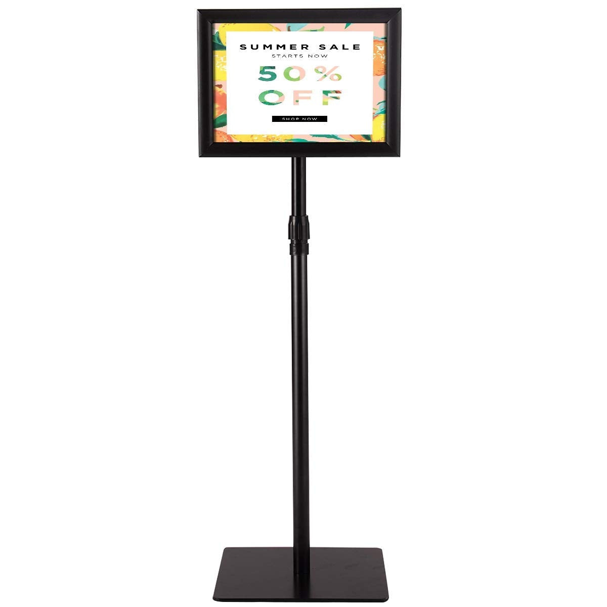 Suporte de Exibição de Chão Ajustável em Metal A4 Autoportante 73,5-118cm Preto