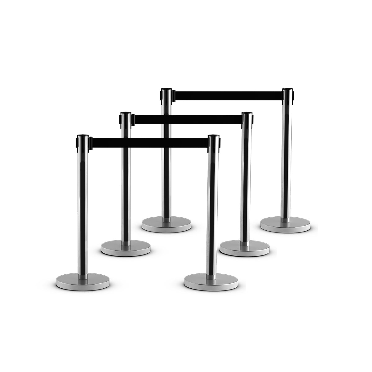 Conjunto de 6 Postes com Fita Retrátil – Aço Inoxidável –