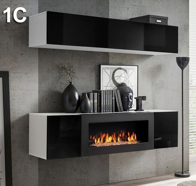 Conjunto de móveis Kaira 1C branco e preto (1,6m)