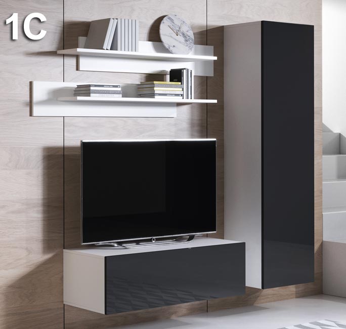 Conjunto de móveis Leiko 1C branco e preto (1,6m)