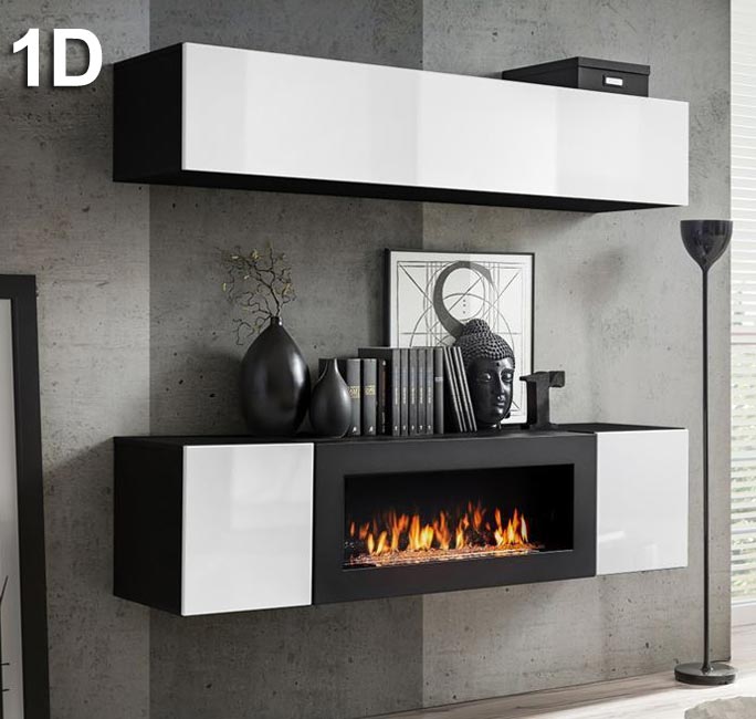 Conjunto de móveis Kaira 1D preto e branco (1,6m)