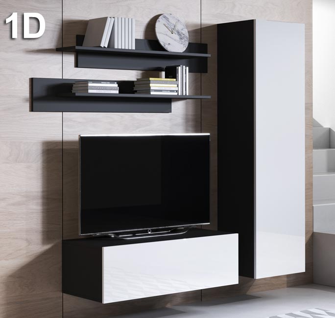 Conjunto de móveis Leiko 1D preto e branco (1,6m)