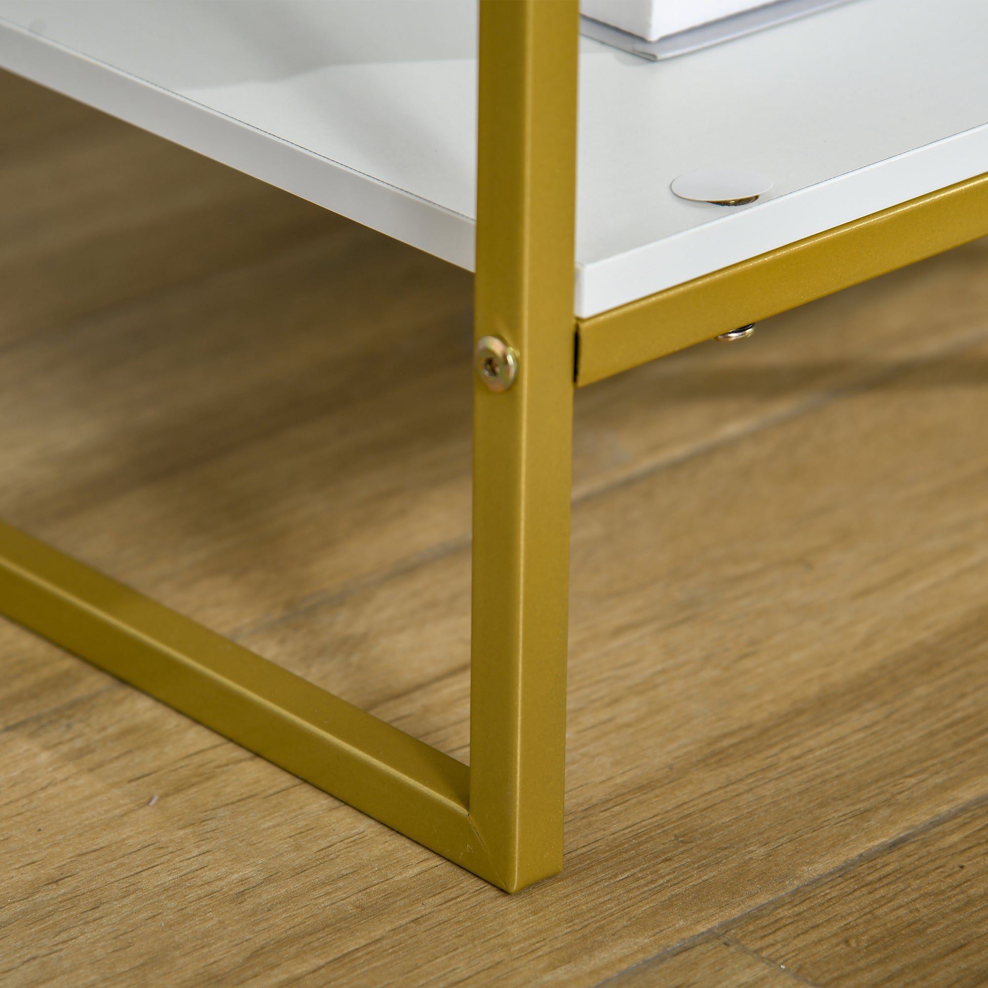 Mesa de Cabeceira Moderna com Gaveta e Prateleira de Armazenamento 45x40x60cm Branco e Dourado