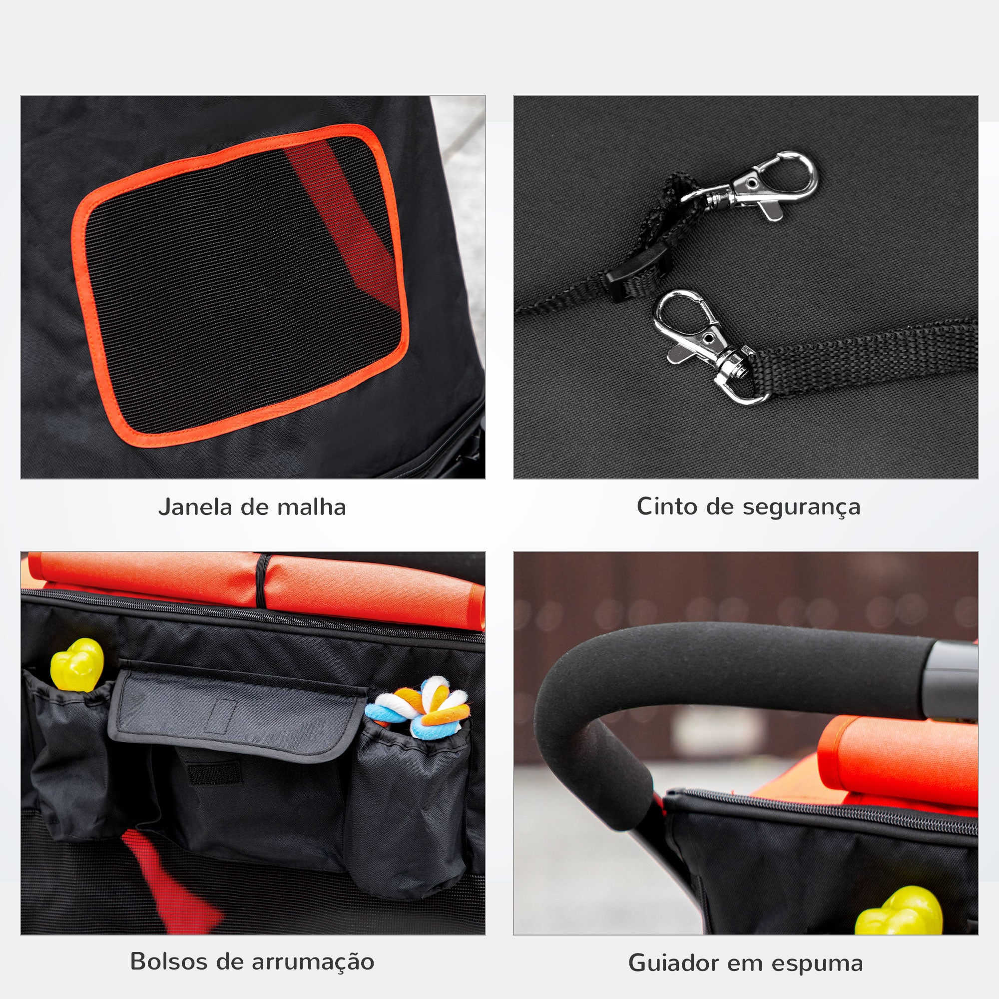 Carrinho Dobrável para Animais de Estimação – 112x65x100 cm – Vermelho – Aço e Tecido Oxford