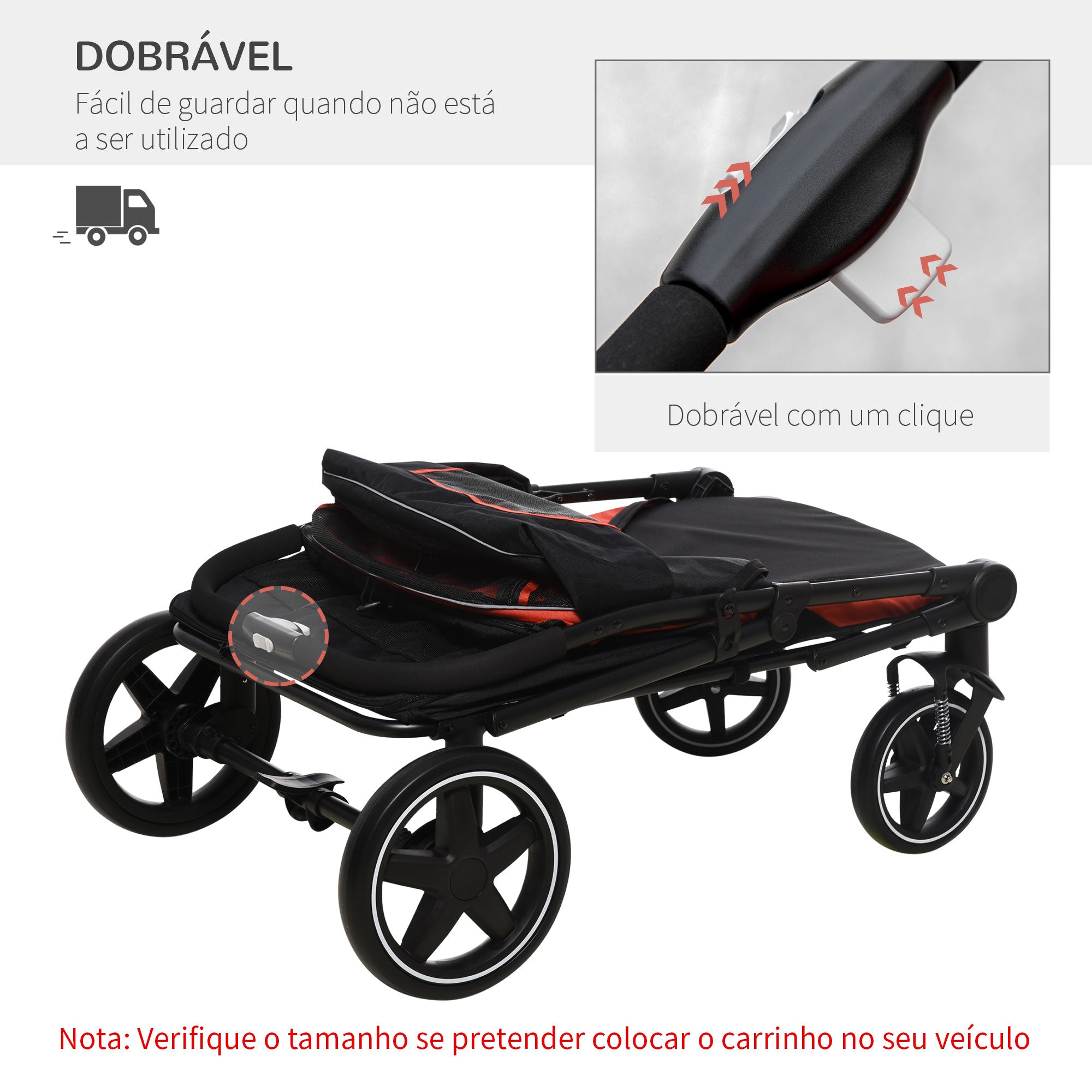 Carrinho Dobrável para Animais de Estimação – 112x65x100 cm – Vermelho – Aço e Tecido Oxford