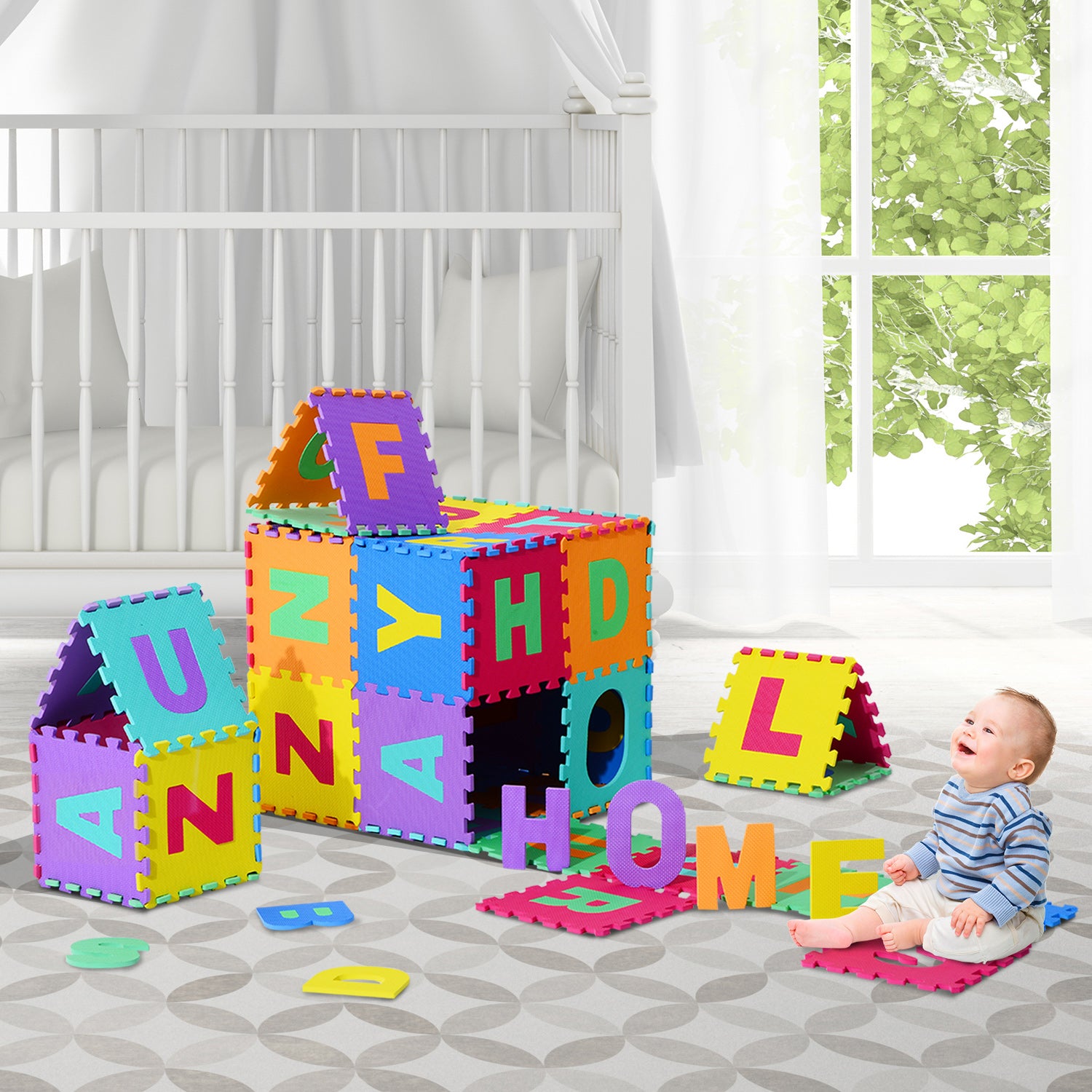 Tapete Puzzle Letras Abecedário 2,41 m2 - Cores Variadas Multicolor