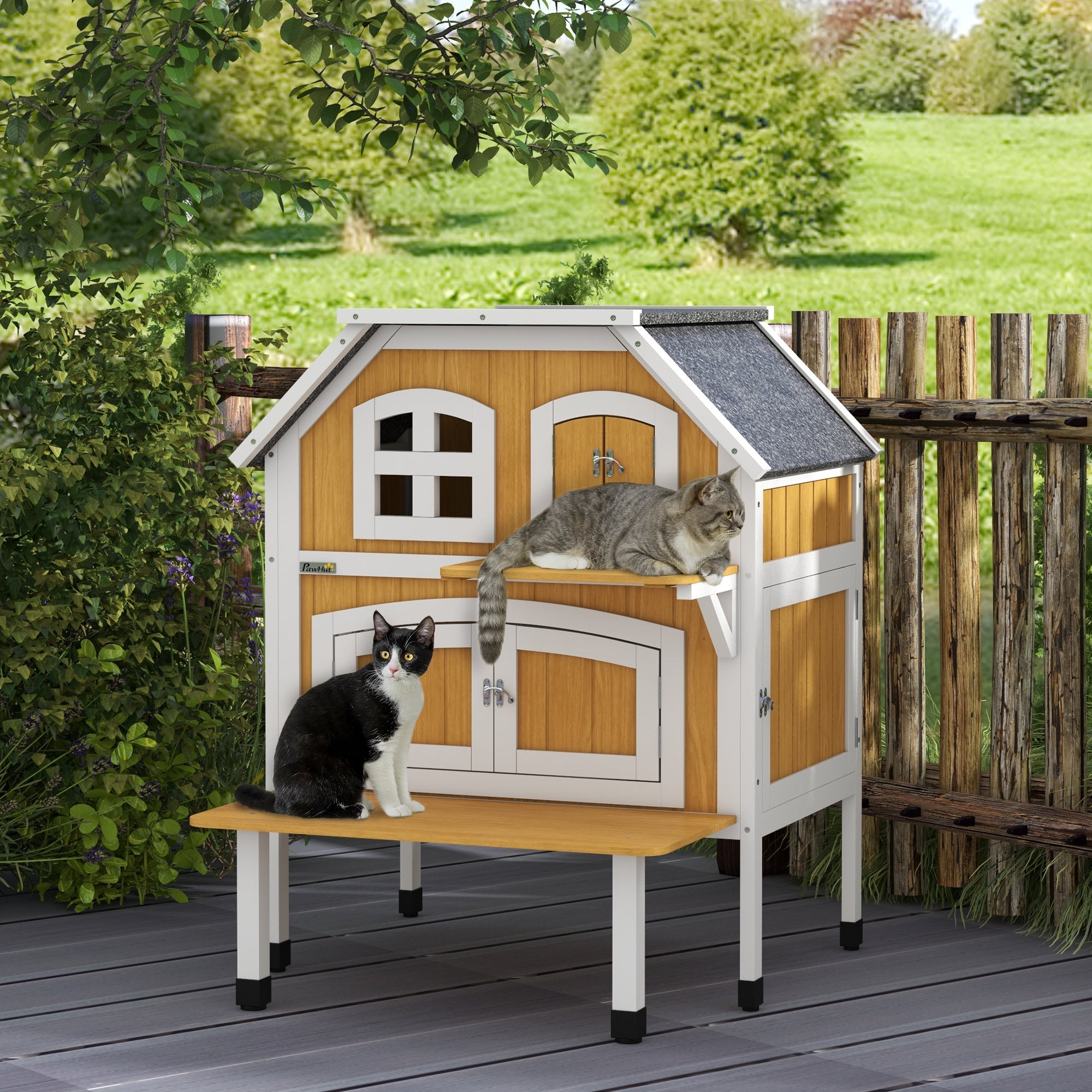 Casa para Gatos de Madeira 78x82x93 cm Cor de Madeira Natural