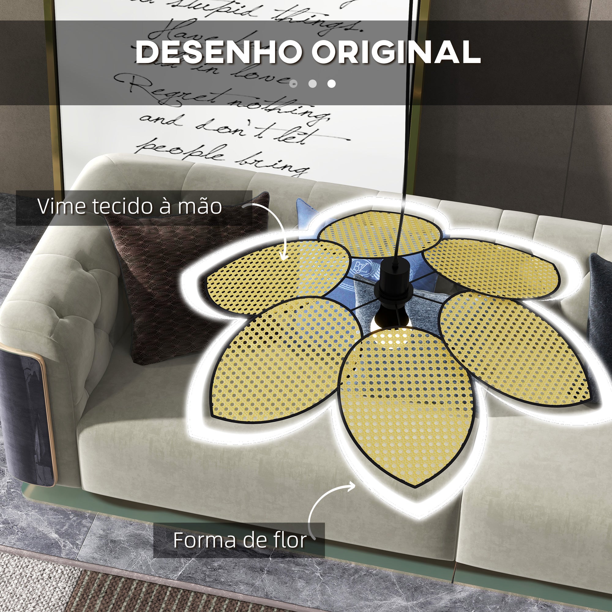 Candeeiro de Teto – 68x115 cm – Preto – Vime Sintético