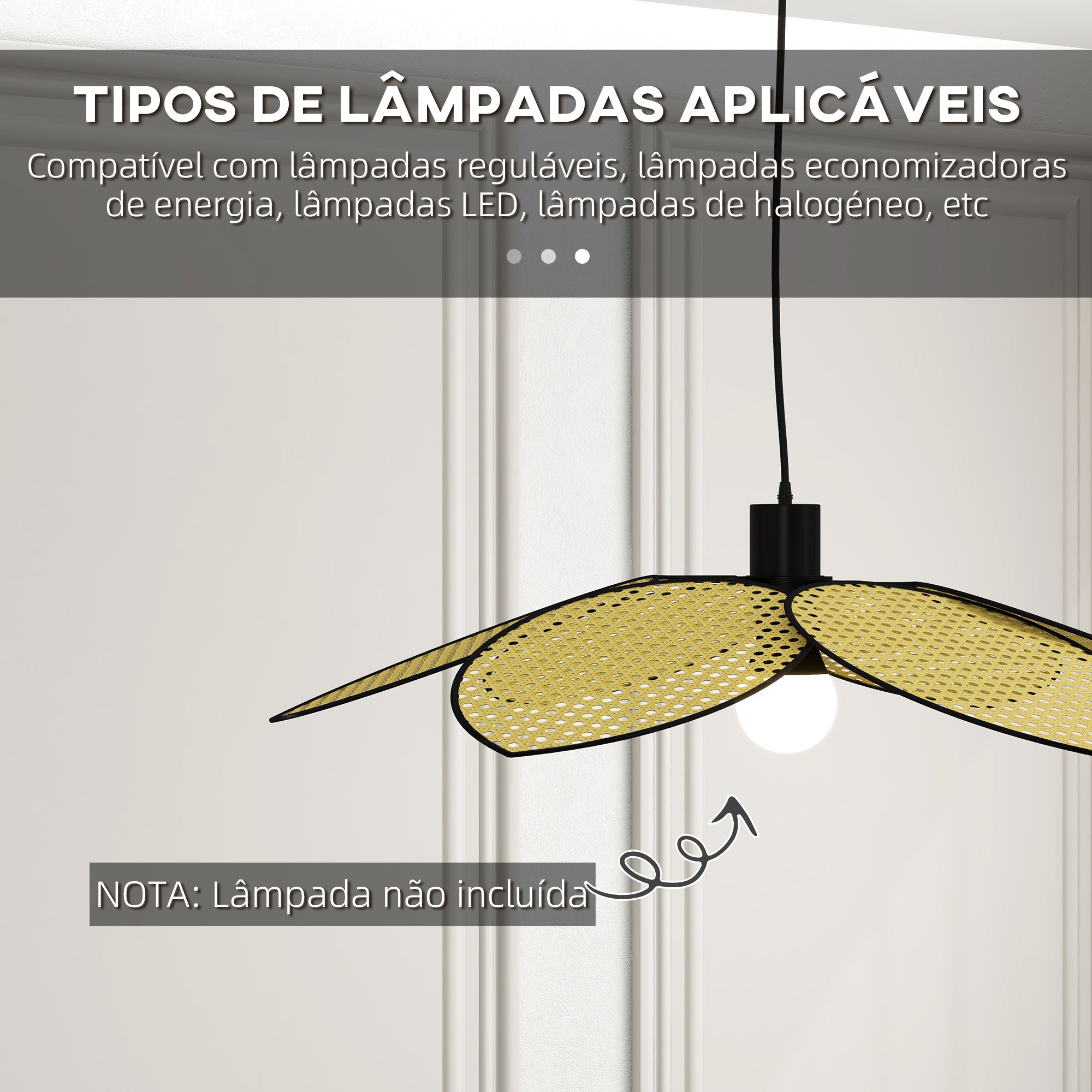 Candeeiro de Teto – 68x115 cm – Preto – Vime Sintético