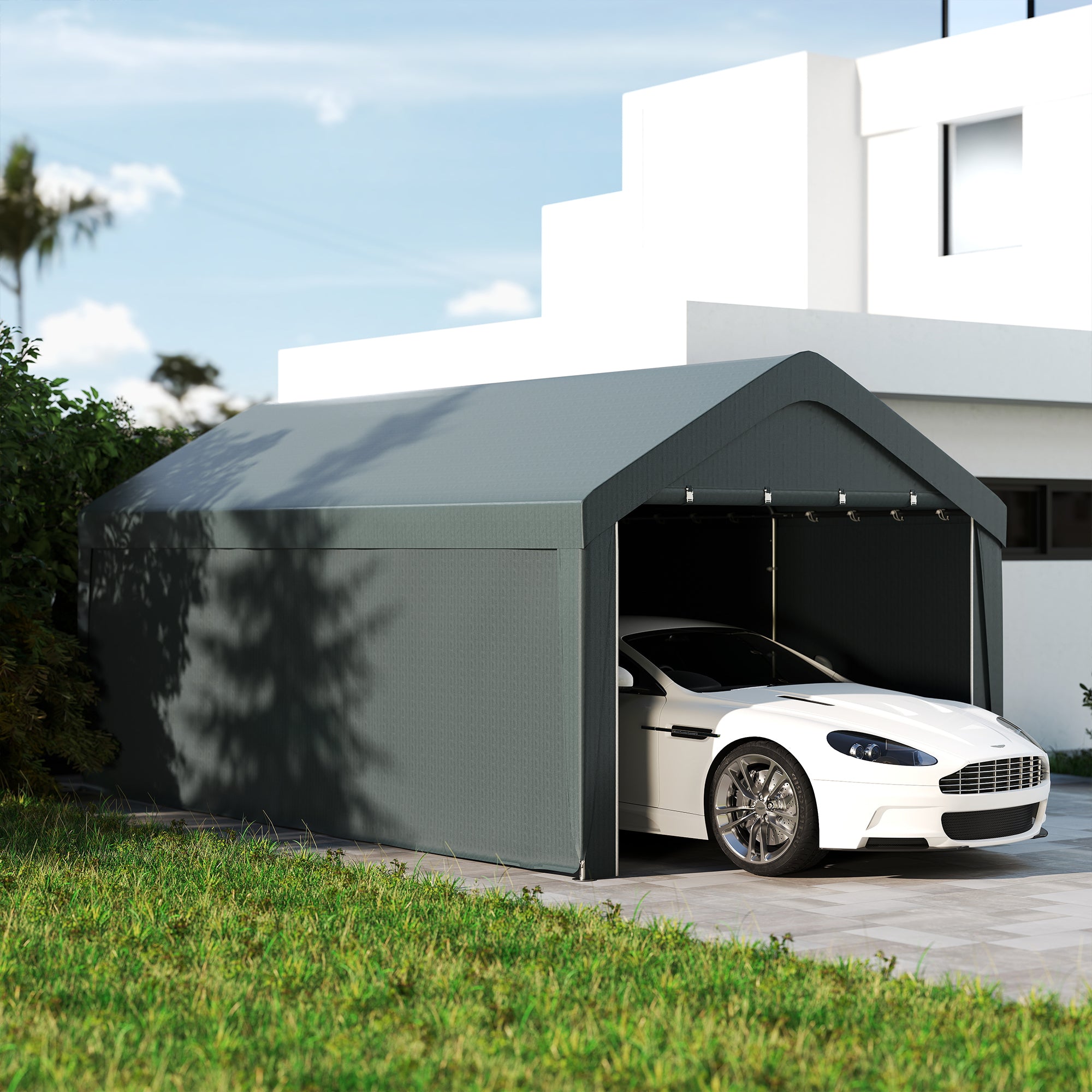 Abrigo de Exterior 590x300x280 cm Cinza Escuro - Garagem para Carros Impermeável
