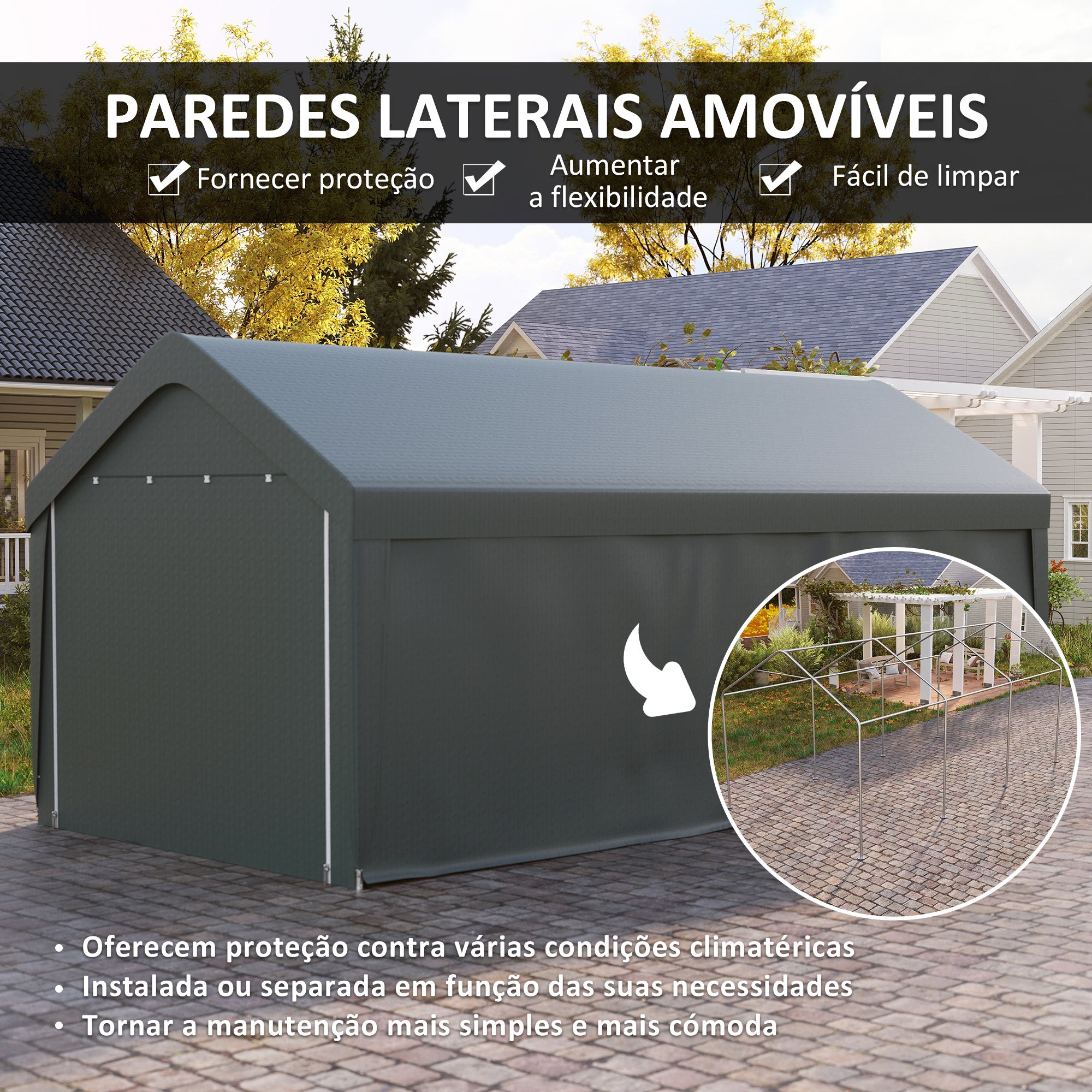 Abrigo de Exterior 590x300x280 cm Cinza Escuro - Garagem para Carros Impermeável
