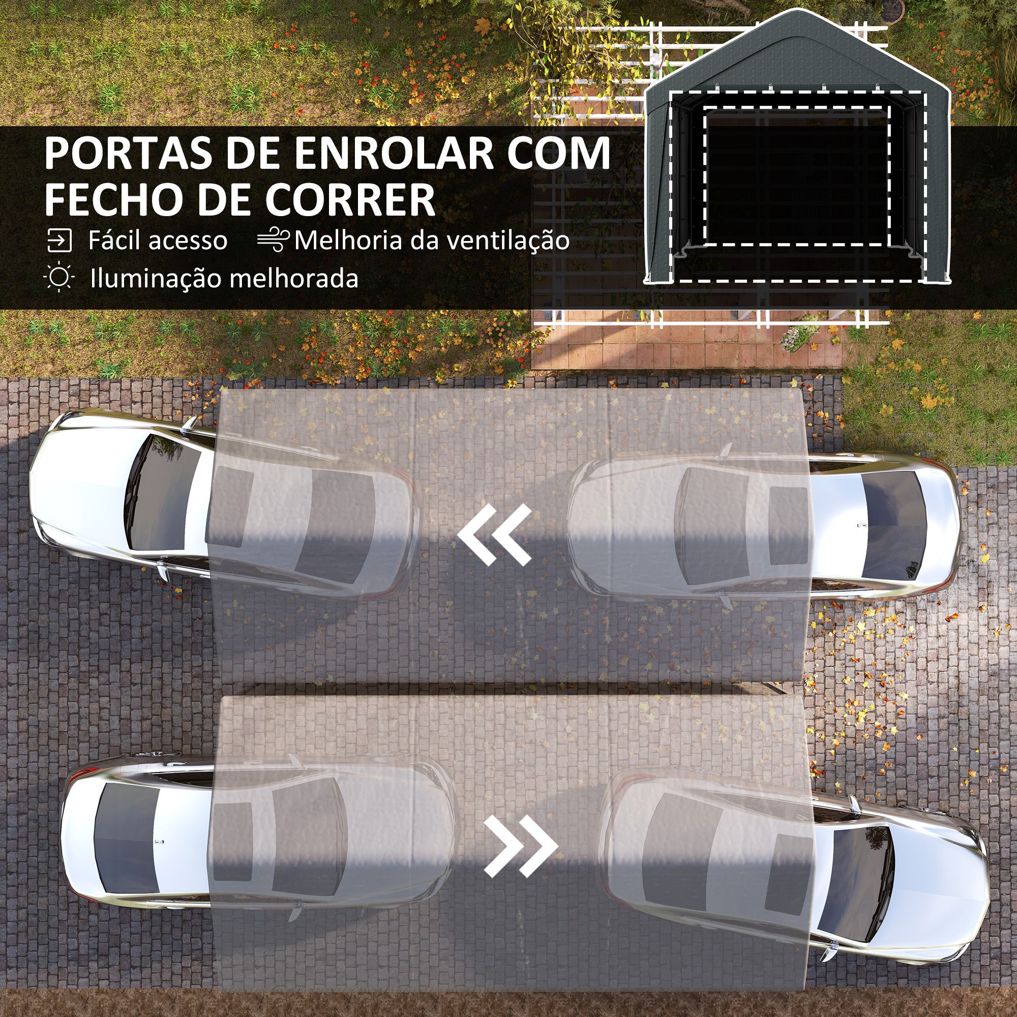 Abrigo de Exterior 590x300x280 cm Cinza Escuro - Garagem para Carros Impermeável