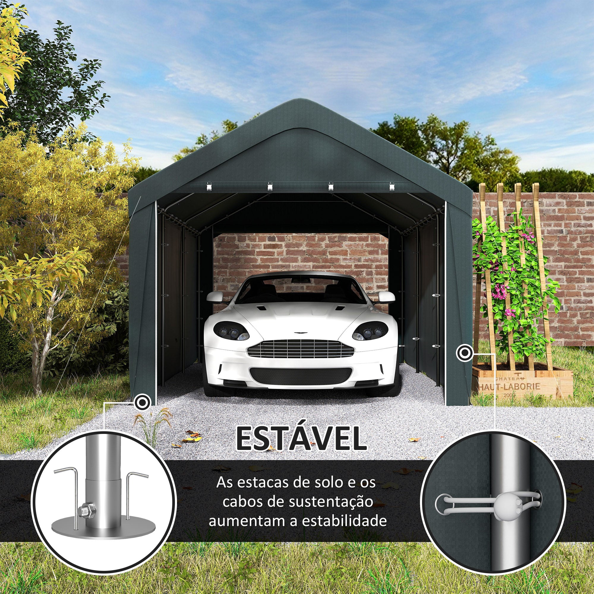 Abrigo de Exterior 590x300x280 cm Cinza Escuro - Garagem para Carros Impermeável