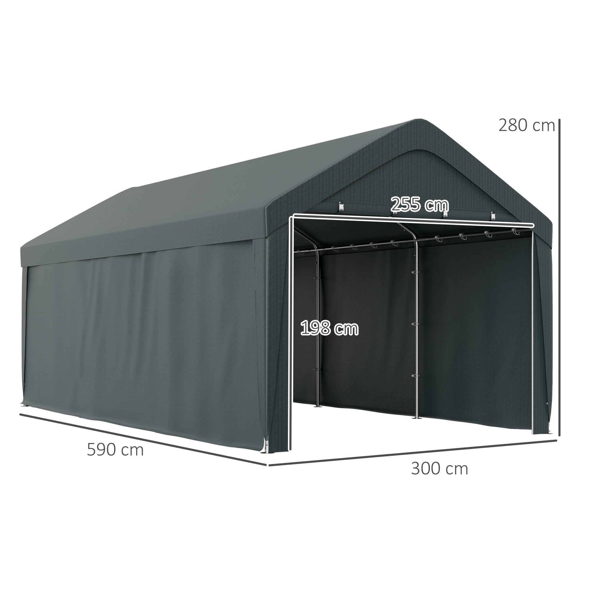 Abrigo de Exterior 590x300x280 cm Cinza Escuro - Garagem para Carros Impermeável