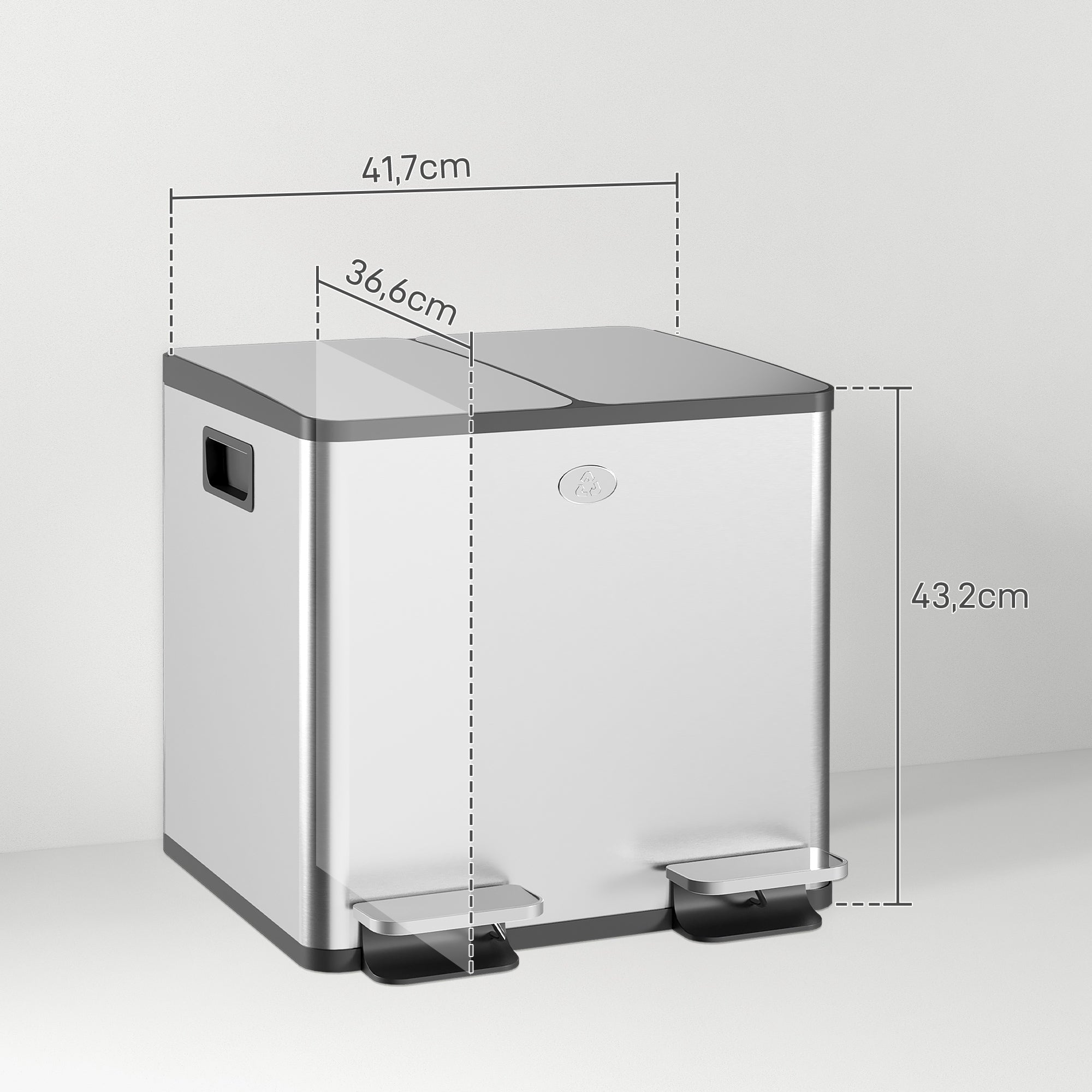 Balde de Lixo de Cozinha 2x15L em Aço Inoxidável Prata - 41,7x36,6x43,2 cm