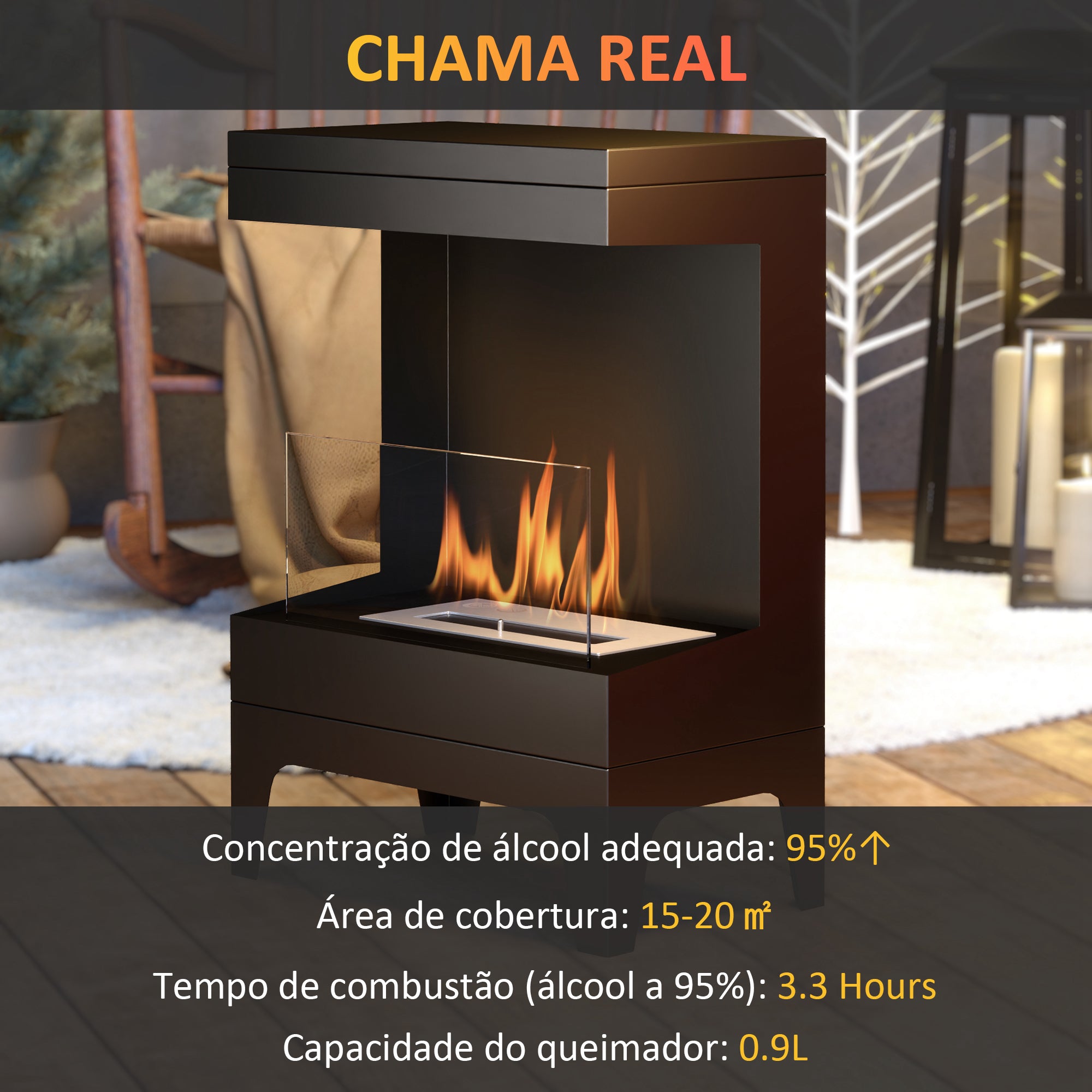 Lareira de Bioetanol Pé Preto 38x22x54 cm