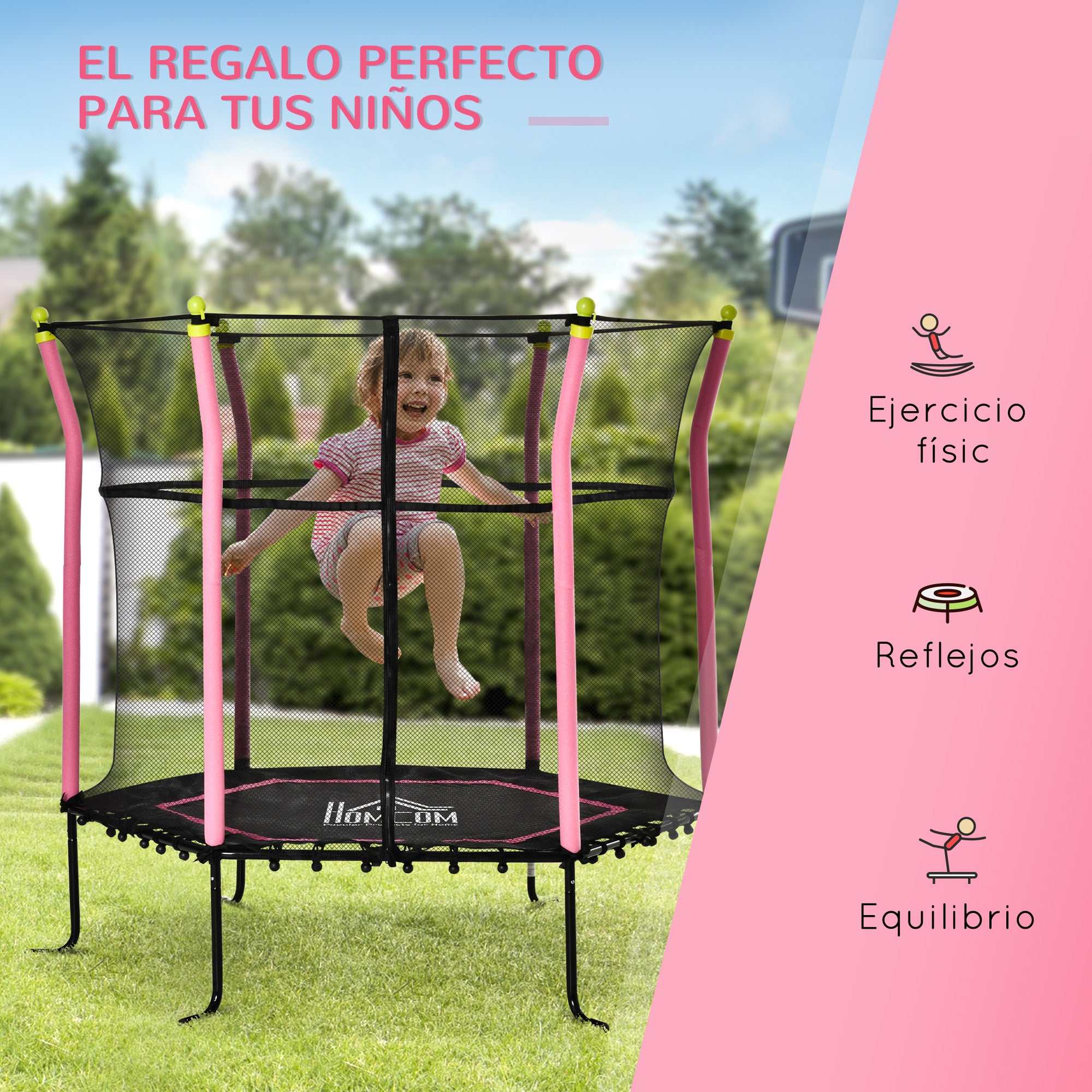 Trampolim Infantil Rosa Ø163,5x163,5 cm - Diversão Segura para Crianças