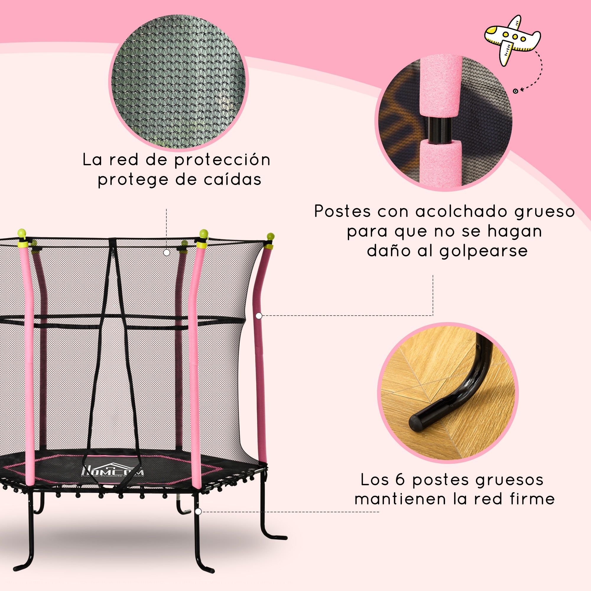 Trampolim Infantil Rosa Ø163,5x163,5 cm - Diversão Segura para Crianças