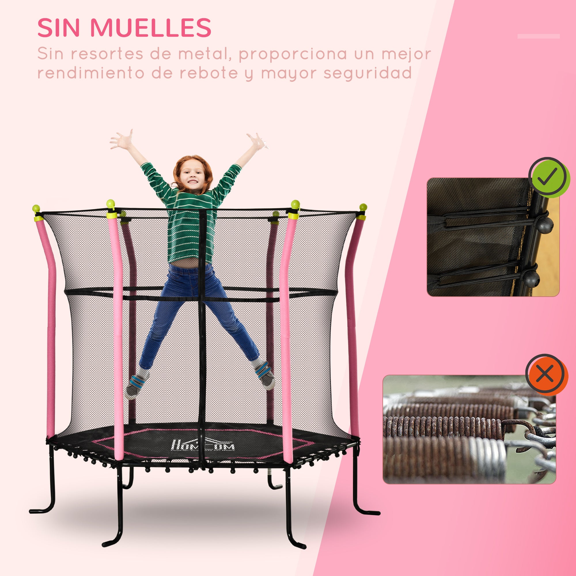 Trampolim Infantil Rosa Ø163,5x163,5 cm - Diversão Segura para Crianças