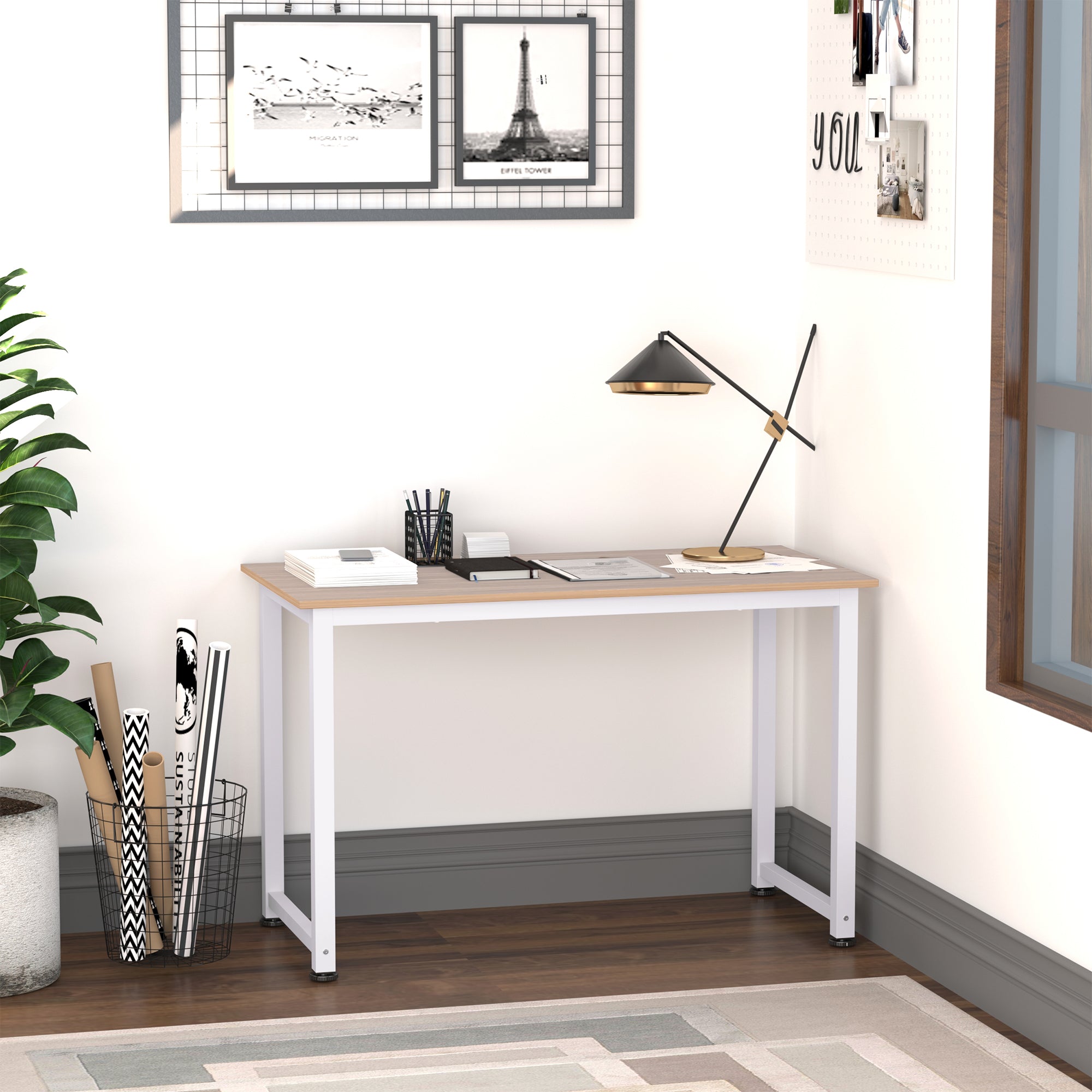 Secretária Moderna Mesa de Estudo 120x60x76 cm Branco e Madeira