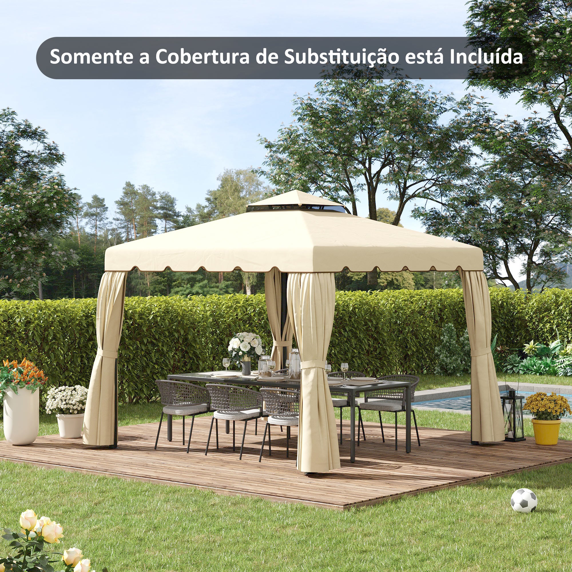 Toldo de Substituição para Pérgola 300x300 cm Cor Bege