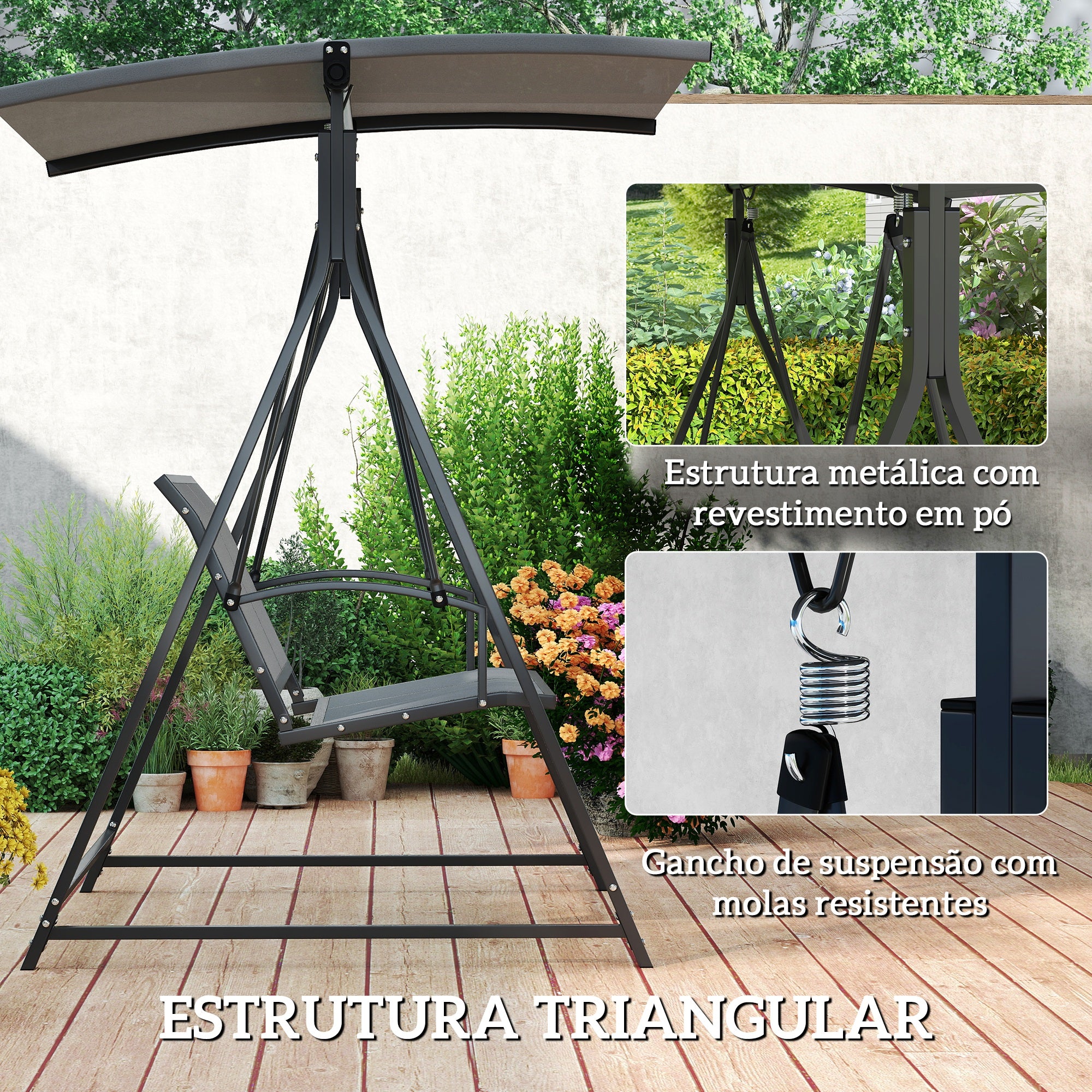 Baloiço de Jardim 2 Lugares Cinza Escuro 160x112x162 cm