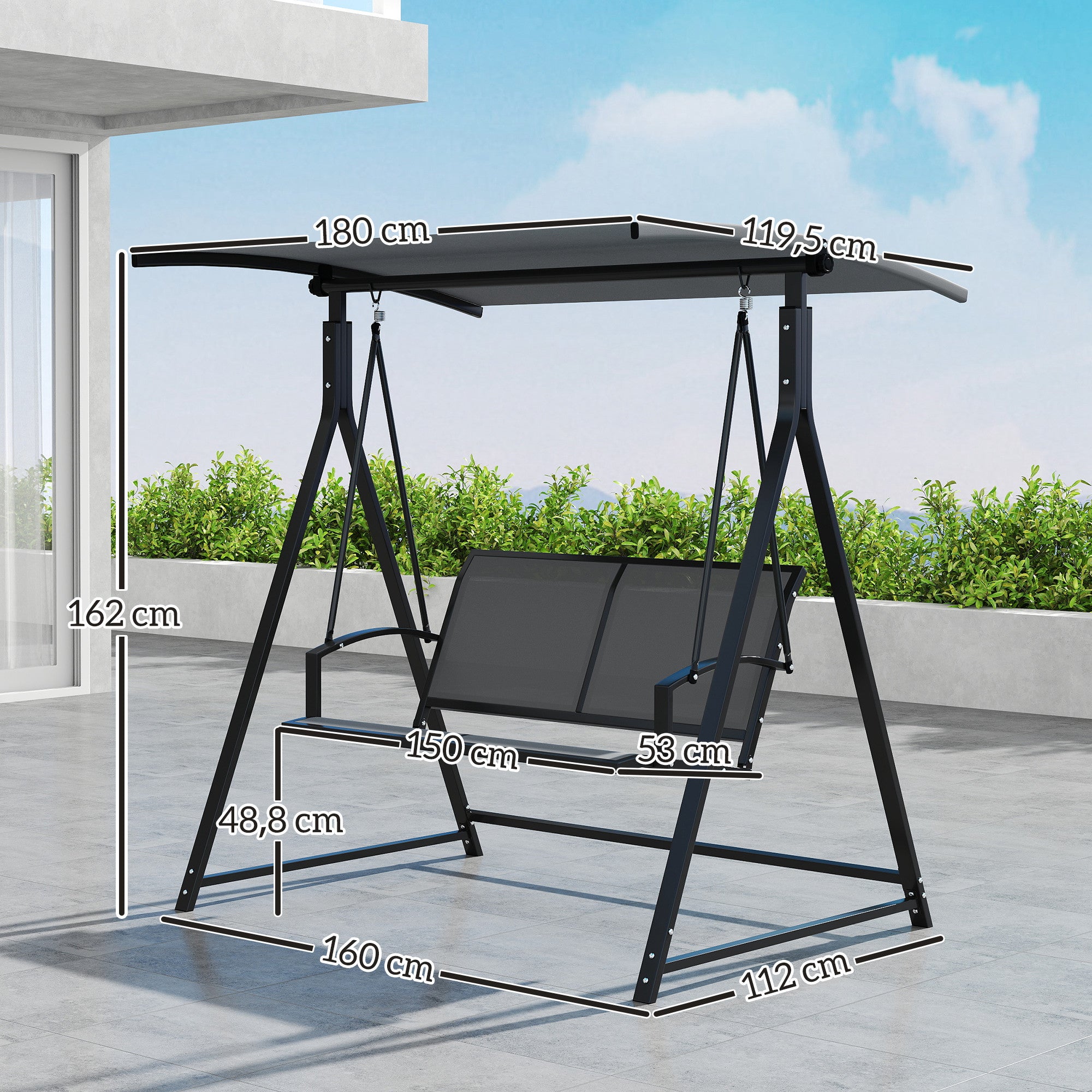 Baloiço de Jardim 2 Lugares Cinza Escuro 160x112x162 cm