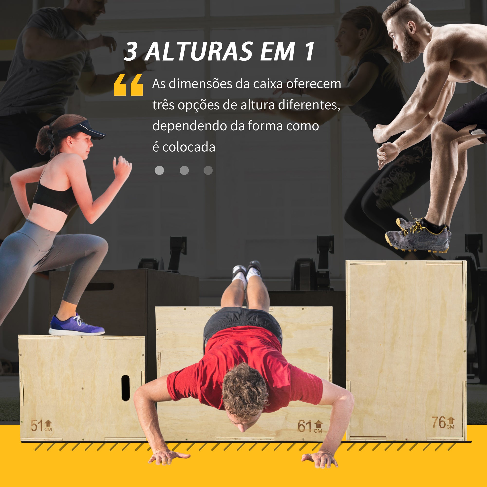 Caixa Pliométrica de Madeira – 61x51x76 cm – Cor de Faia