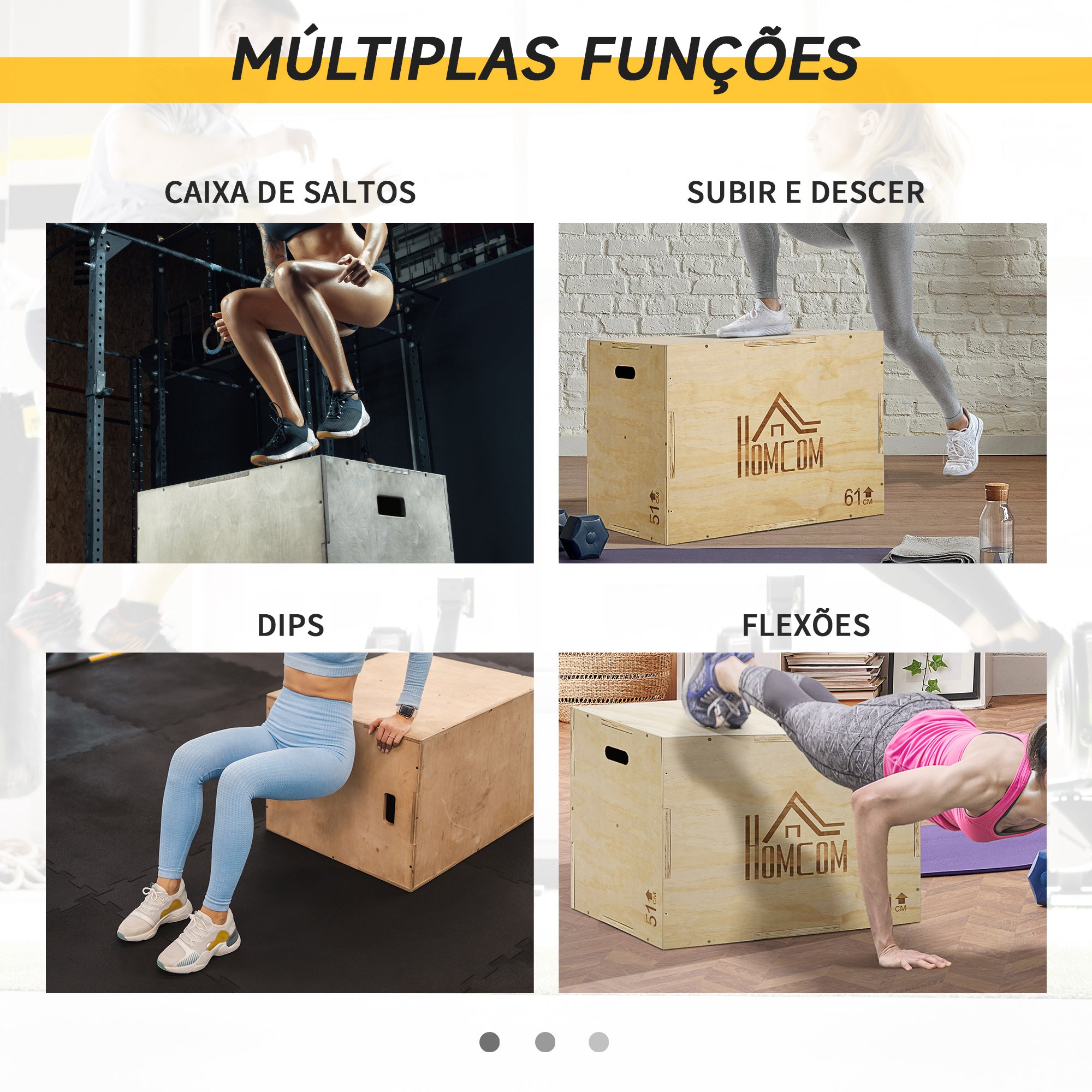 Caixa Pliométrica de Madeira – 61x51x76 cm – Cor de Faia