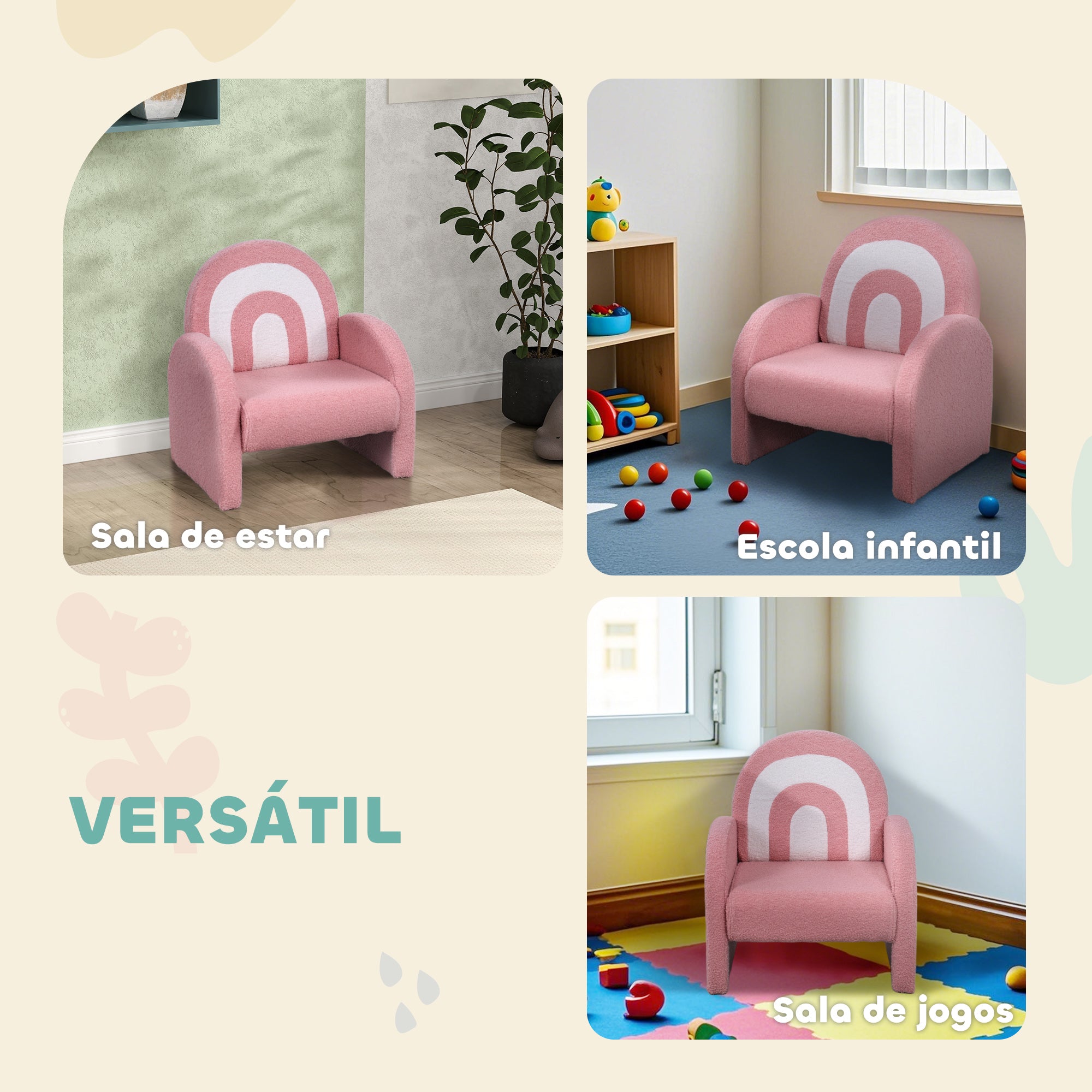 Poltrona Infantil Arco-Íris Rosa 45x41x52 cm