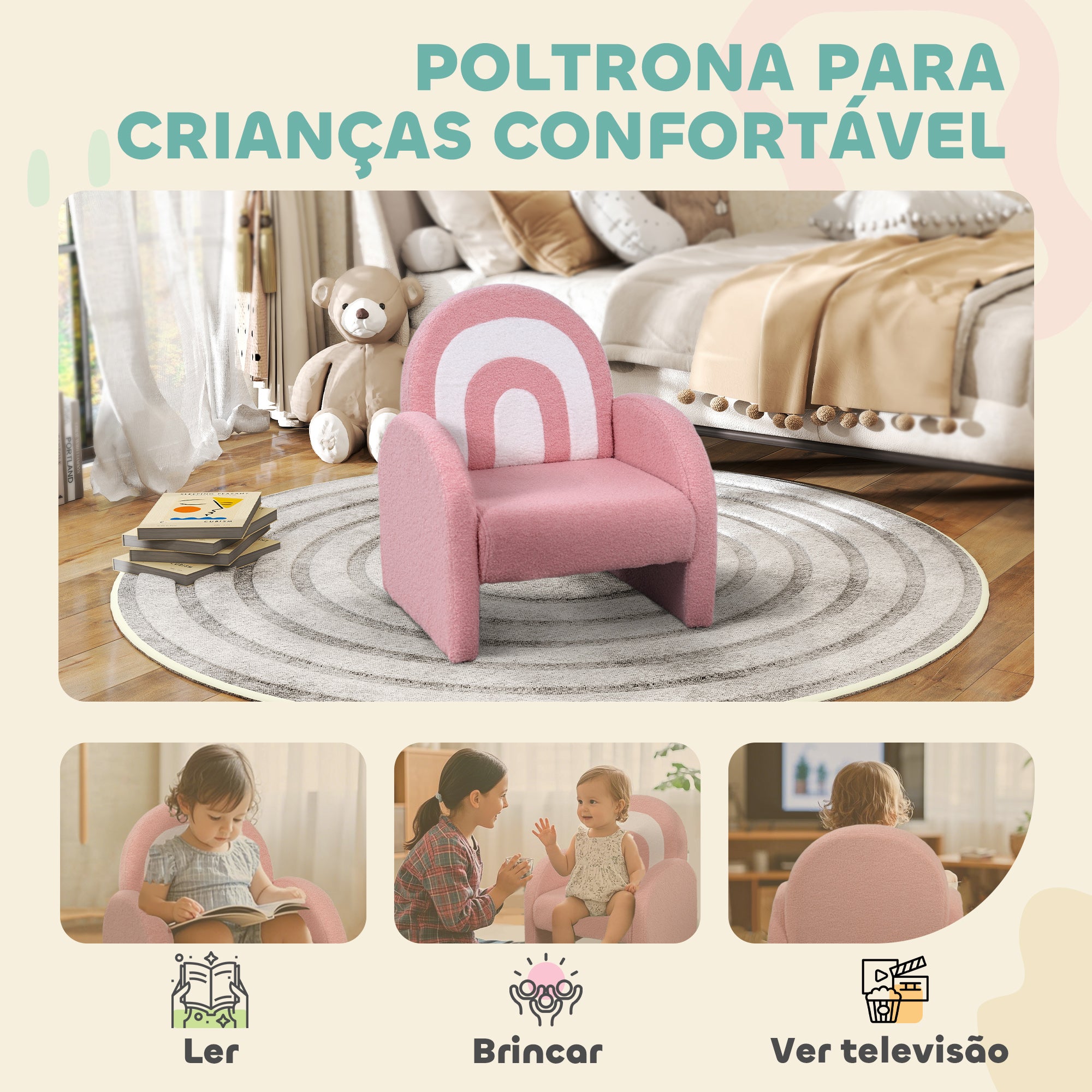 Poltrona Infantil Arco-Íris Rosa 45x41x52 cm