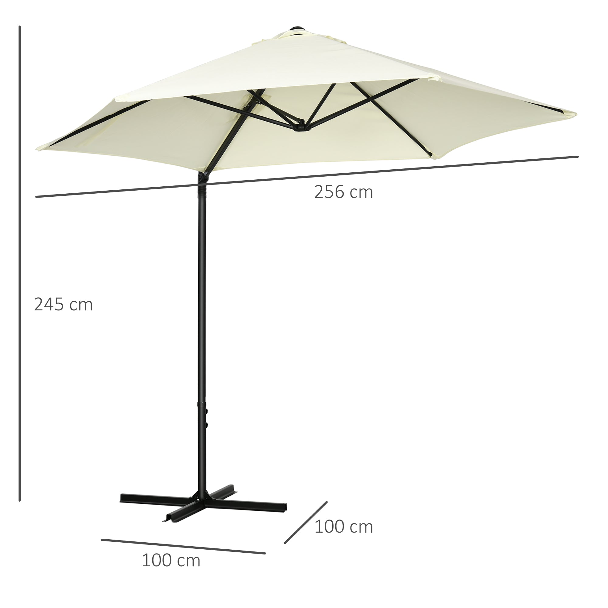 Chapéu de Sol de Jardim – Ø256x245 cm – Bege – Tecido de poliéster e estrutura de aço