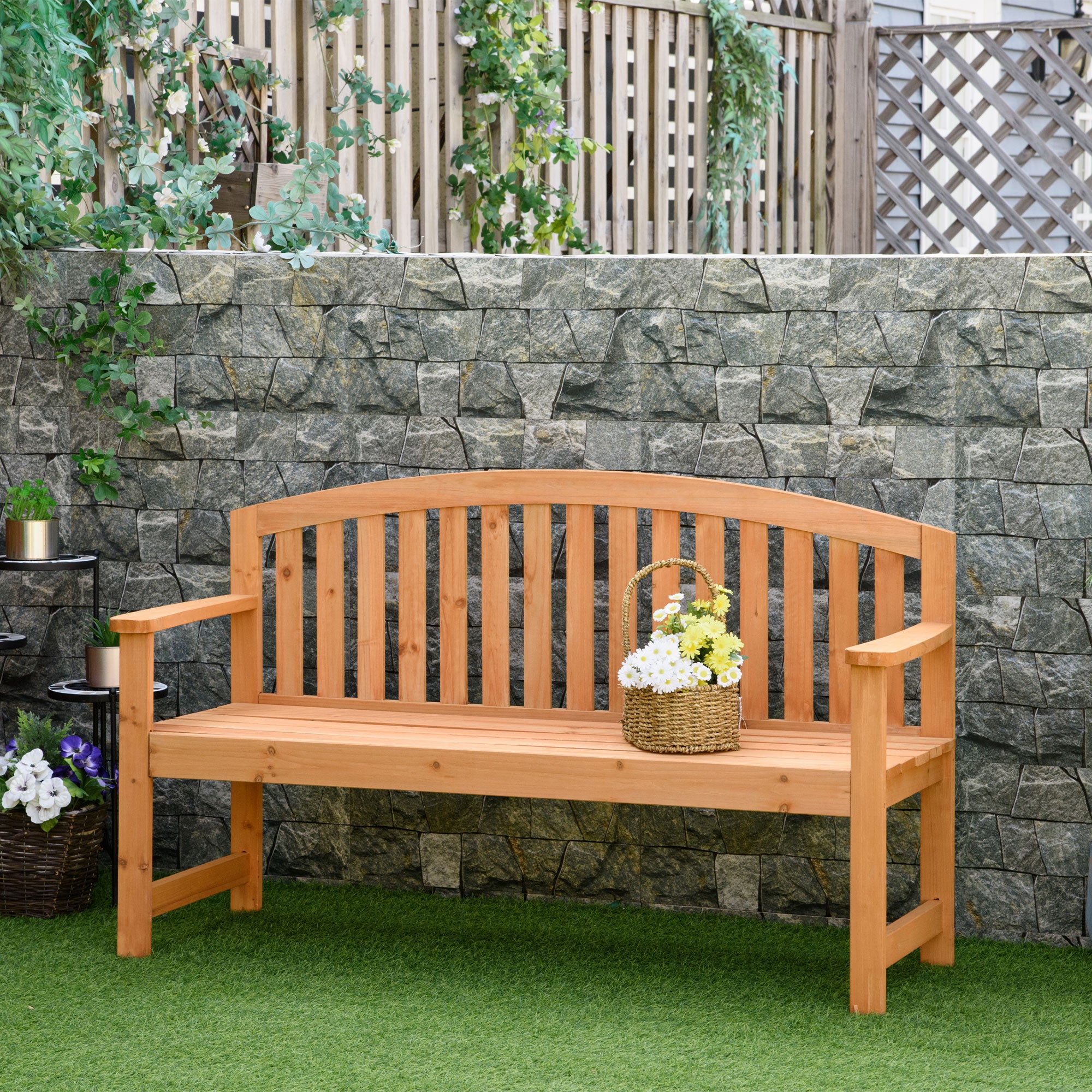 Banco de Jardim 3 Lugares 140x50x85 cm Cor de Madeira Natural