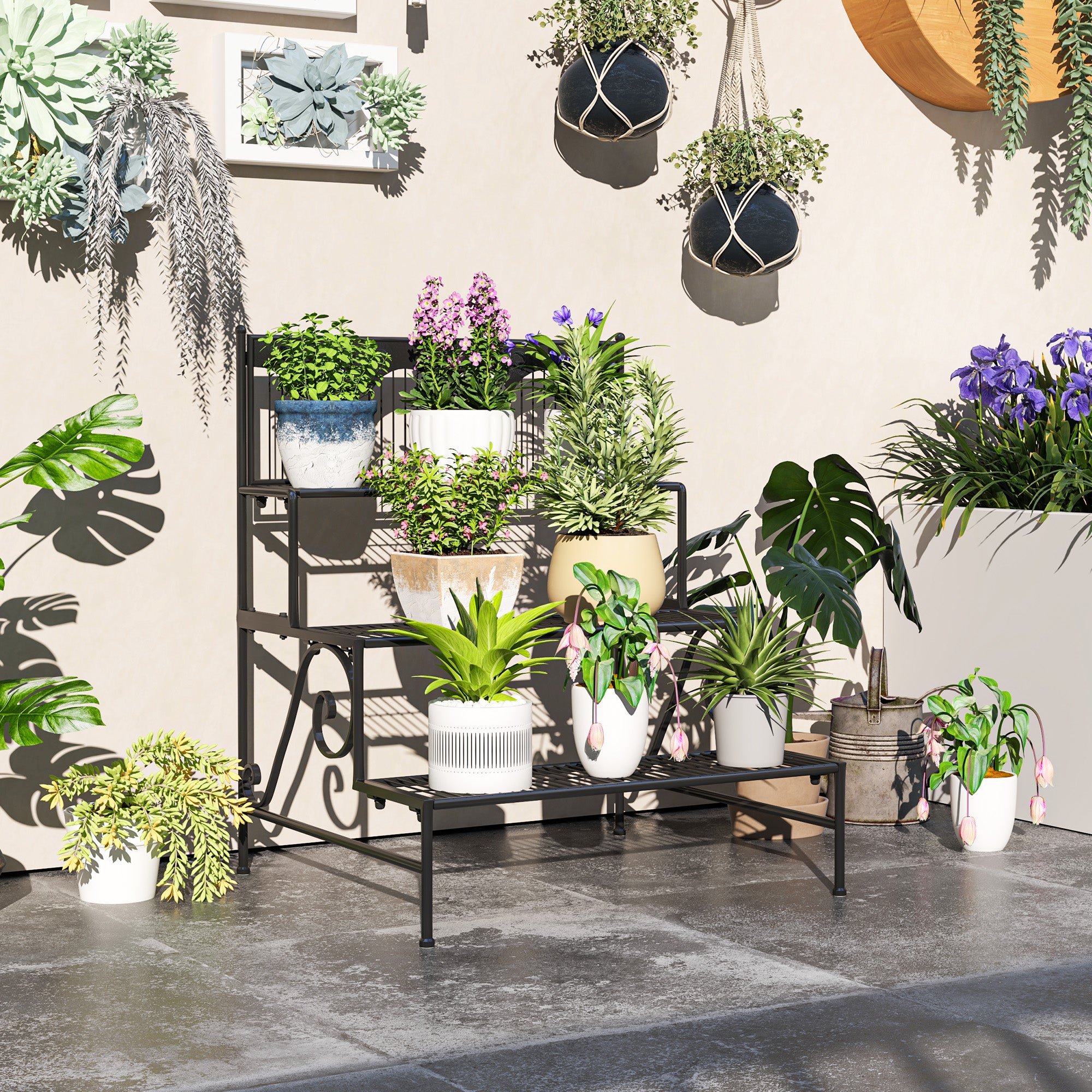 Suporte para Plantas de 3 Níveis 73x66x85 cm - Cor Preto