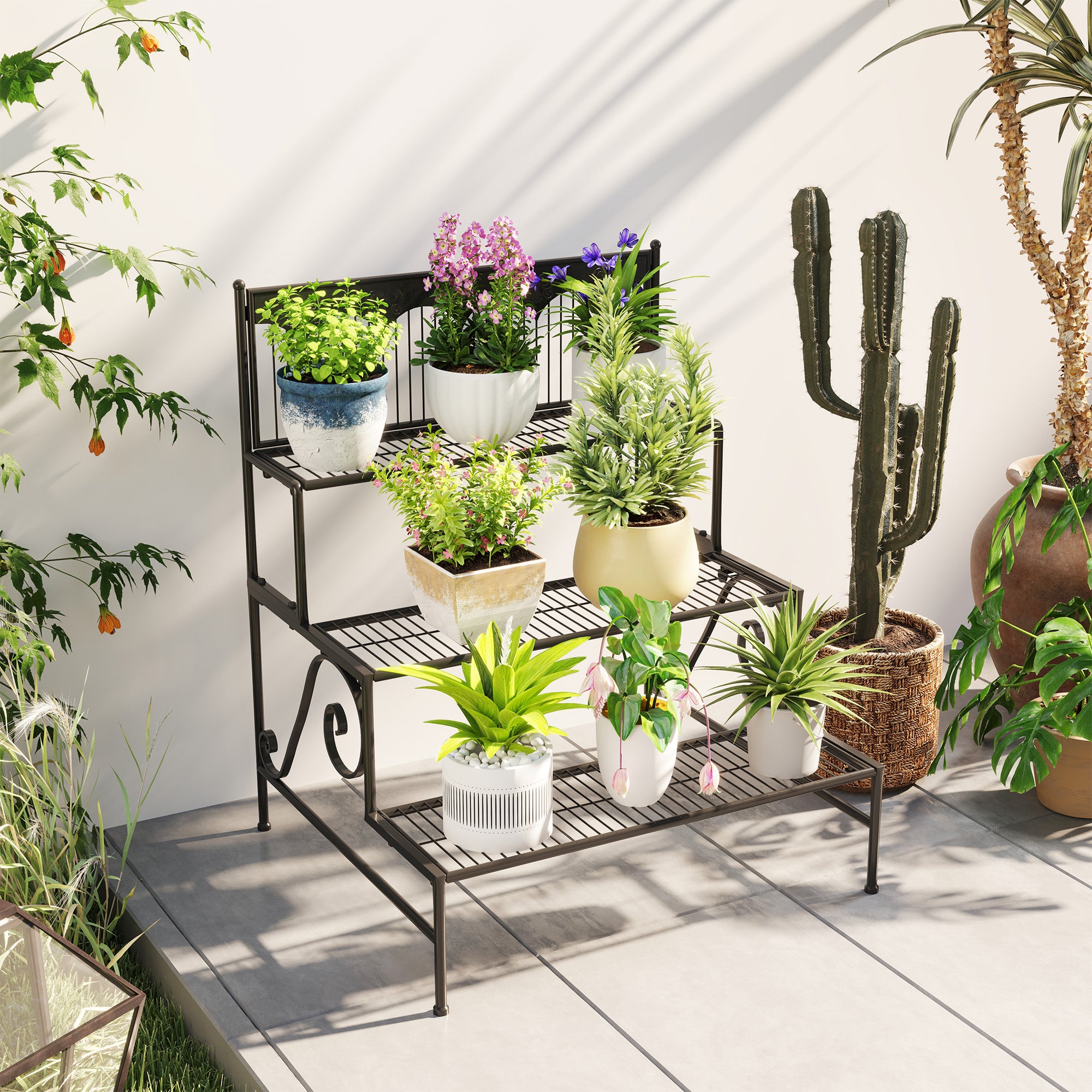 Suporte para Plantas de 3 Níveis 73x66x85 cm - Cor Preto