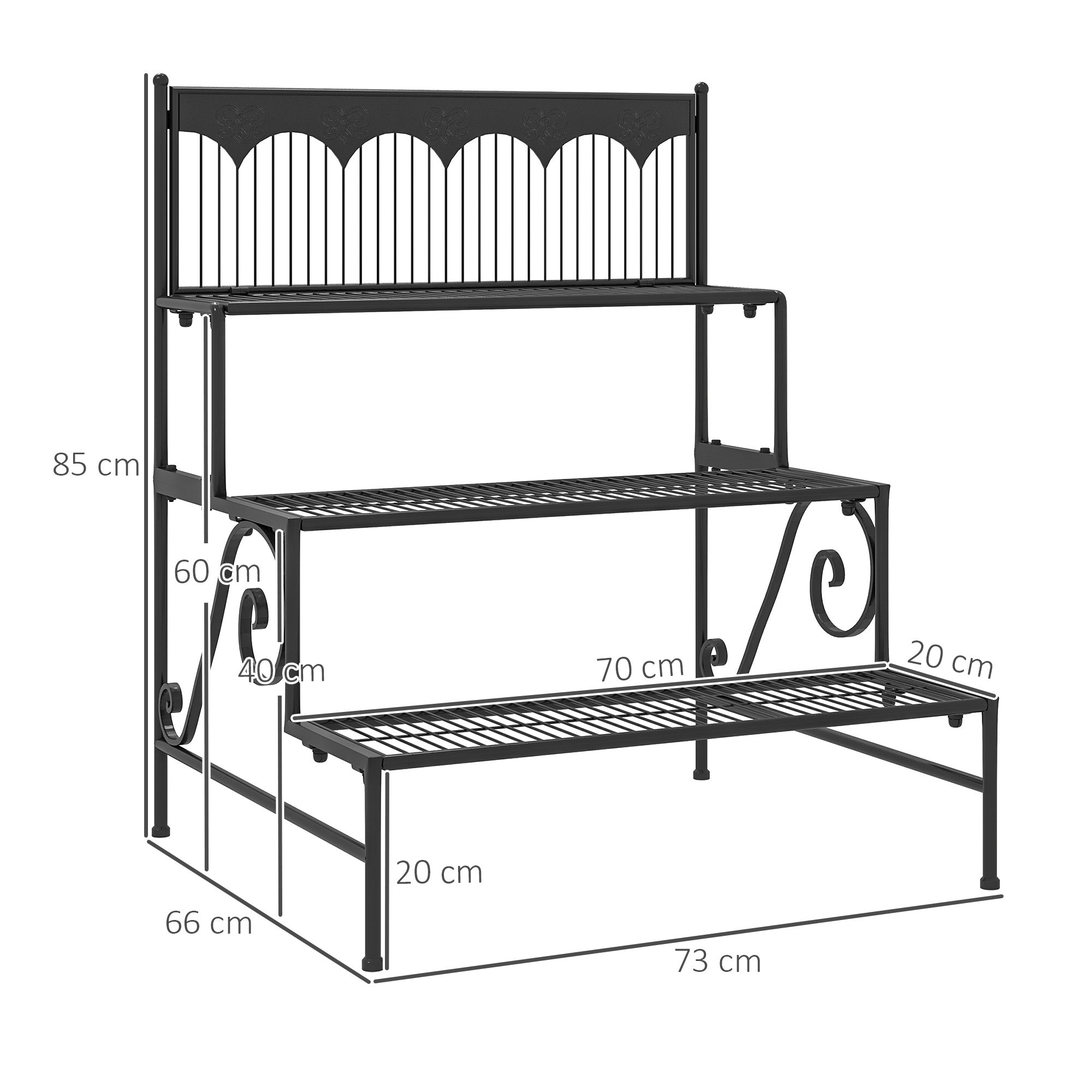 Suporte para Plantas de 3 Níveis 73x66x85 cm - Cor Preto