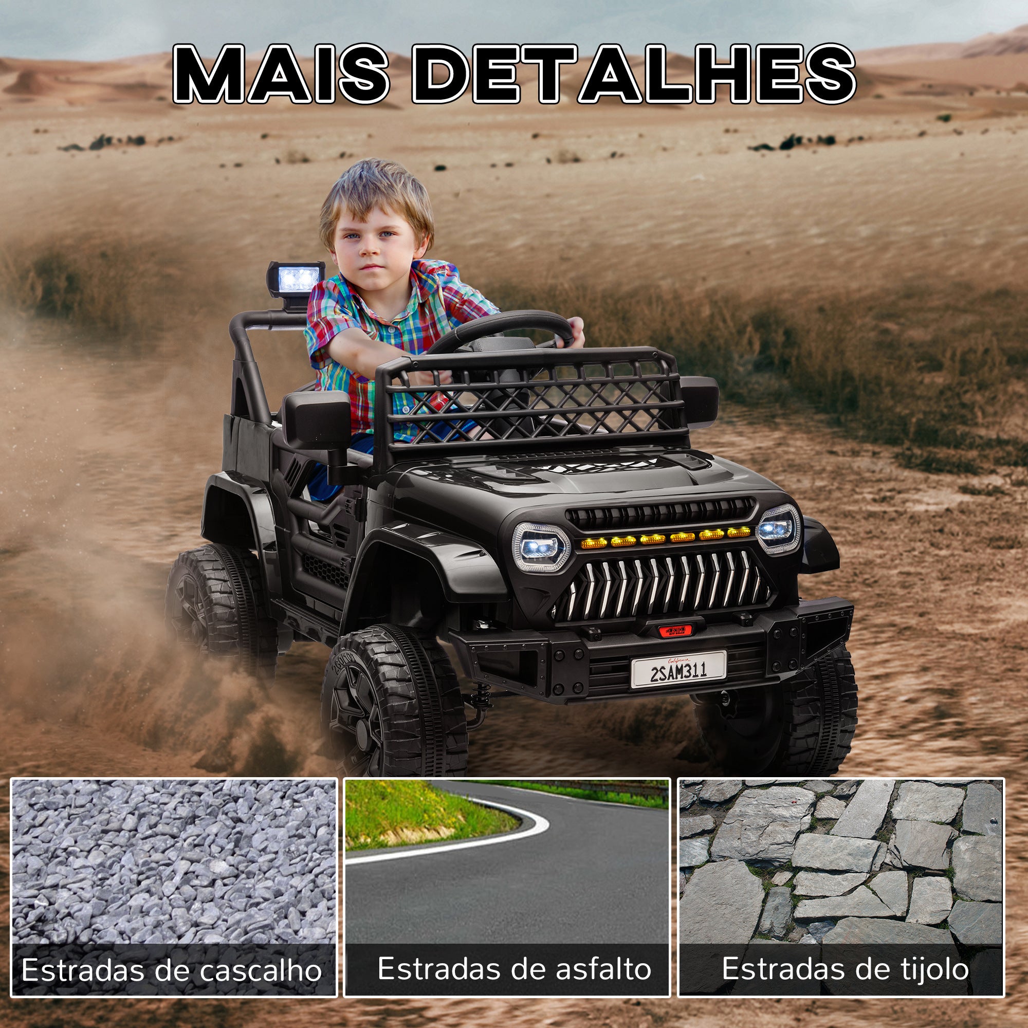 Carro Elétrico Infantil UTV Preto 95x62,5x65 cm