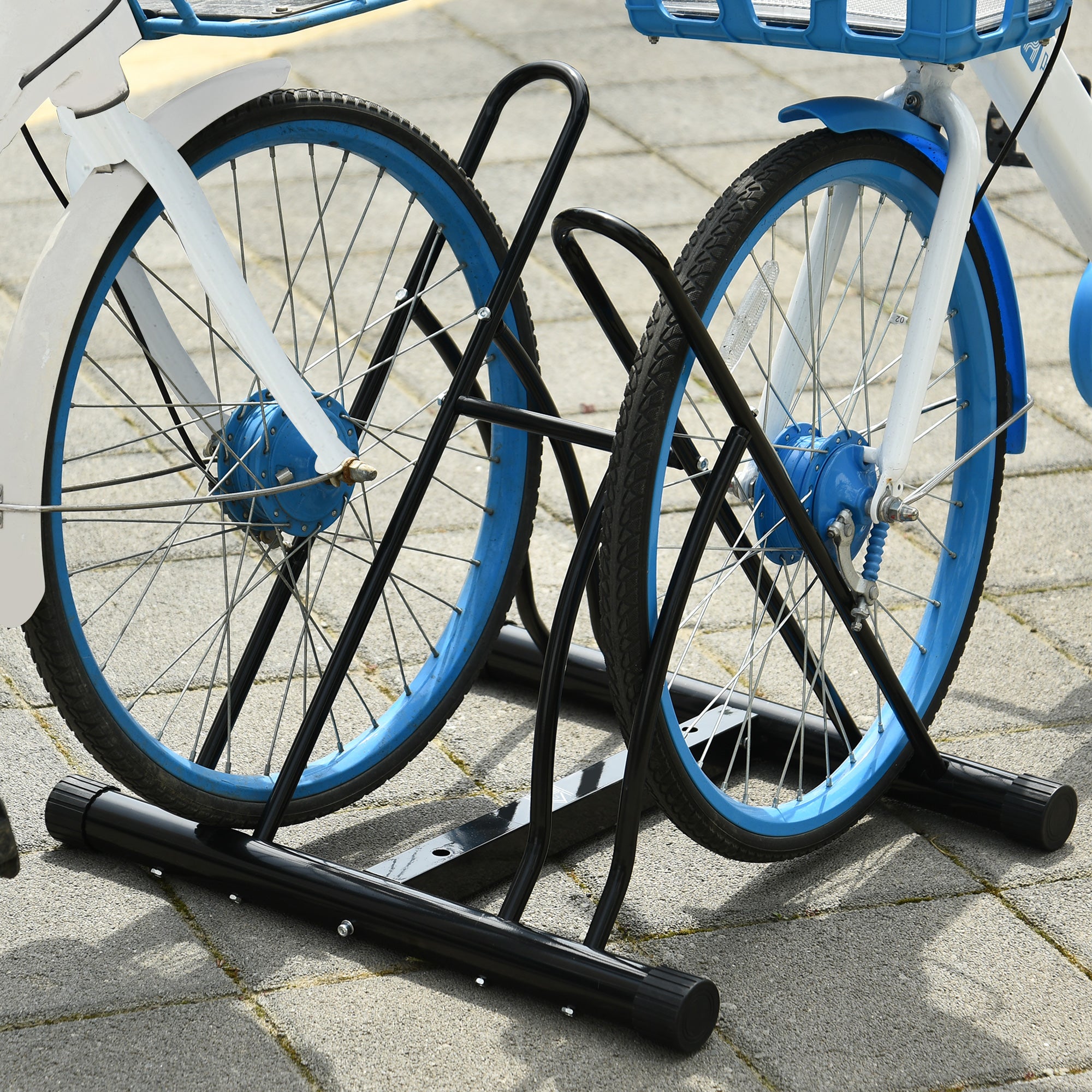 Suporte de Estacionamento para 2 Bicicletas – 60x54x57 cm – Cor Preto – Aço Tubular