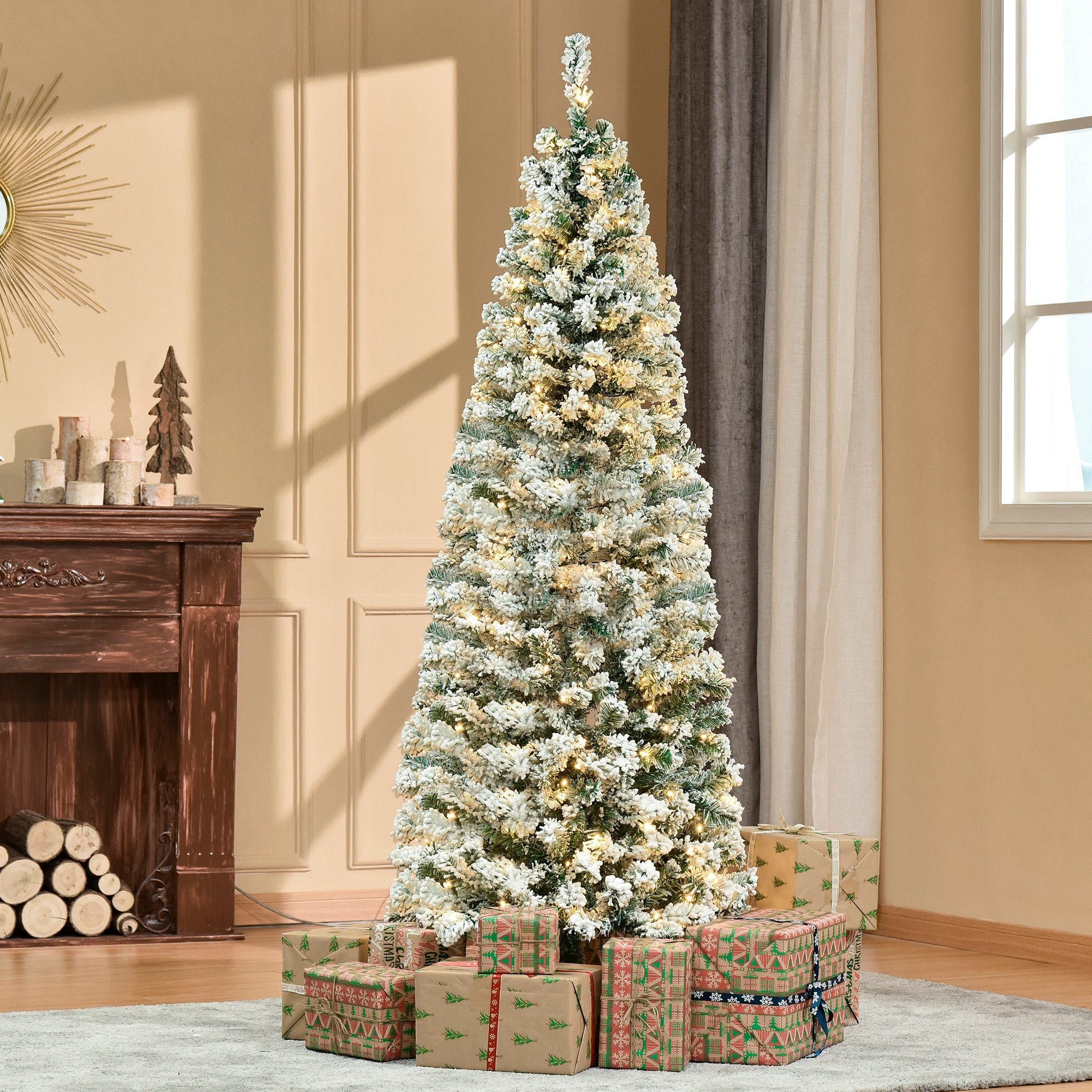 Árvore de Natal Artificial 180cm Verde com Luzes LED e Efeito Nevado