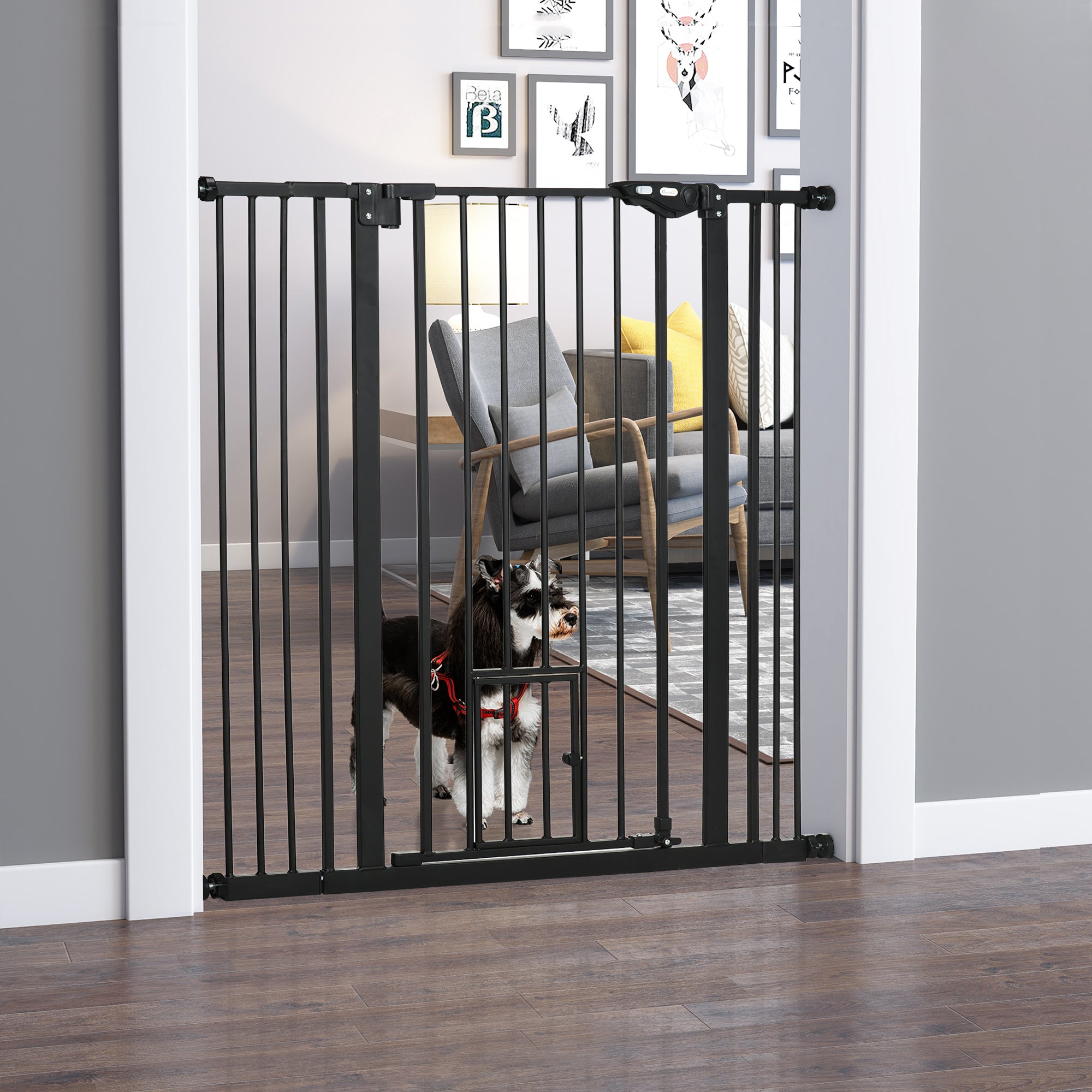 Barreira de Segurança para Cães com Porta Pequena 101x3.5x104.1 cm Preto
