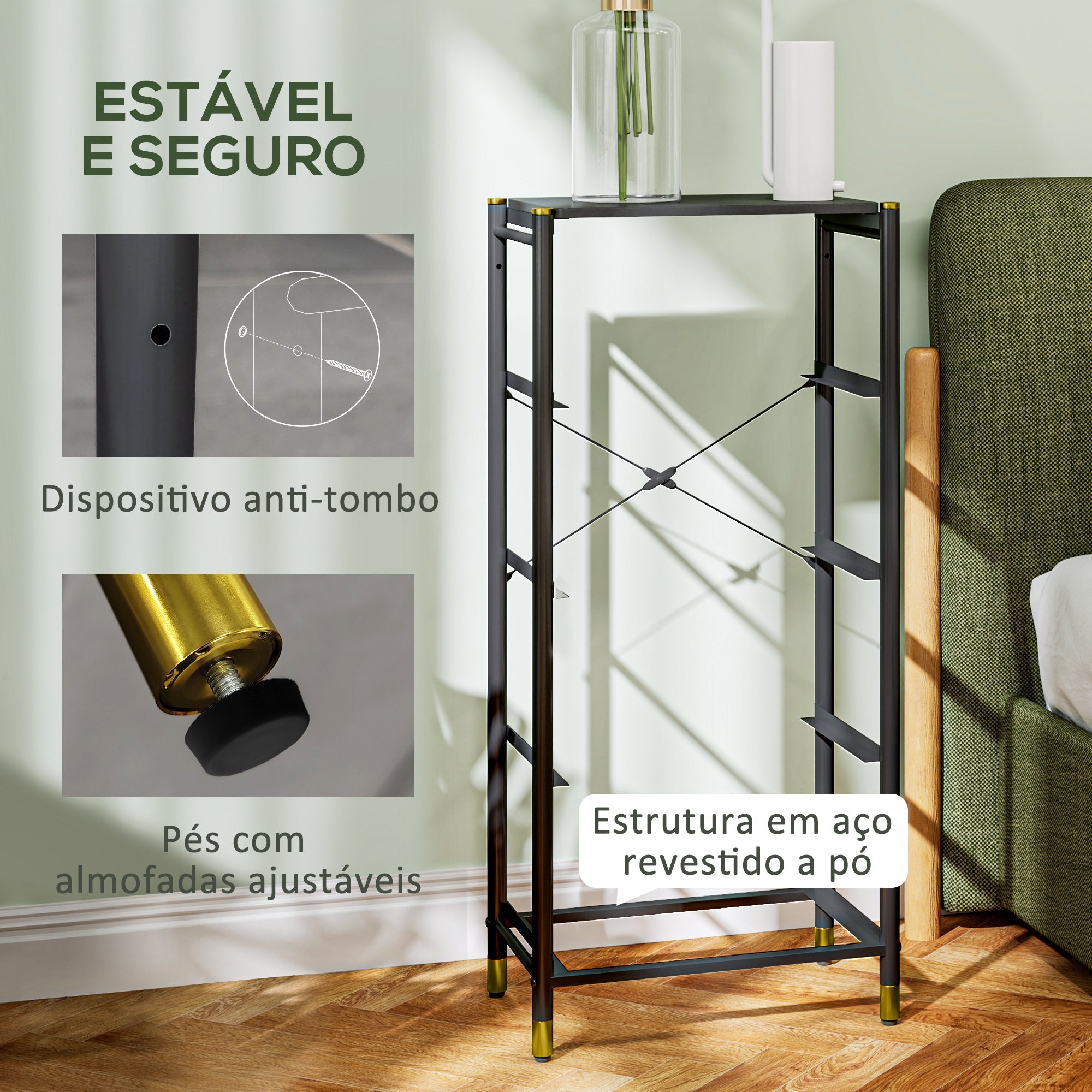 Cómoda de Tecido com 4 Gavetas Dobráveis 46x30x98 cm - Cor Preto