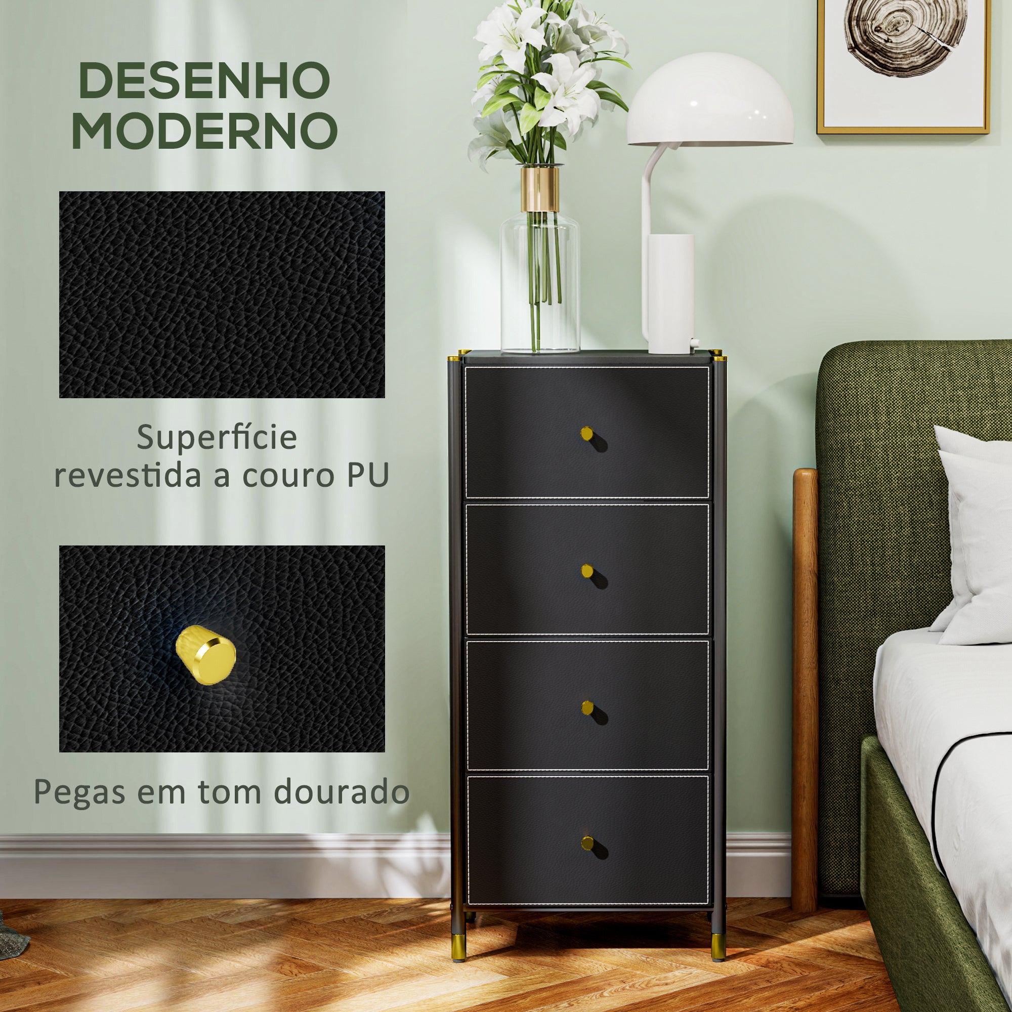 Cómoda de Tecido com 4 Gavetas Dobráveis 46x30x98 cm - Cor Preto