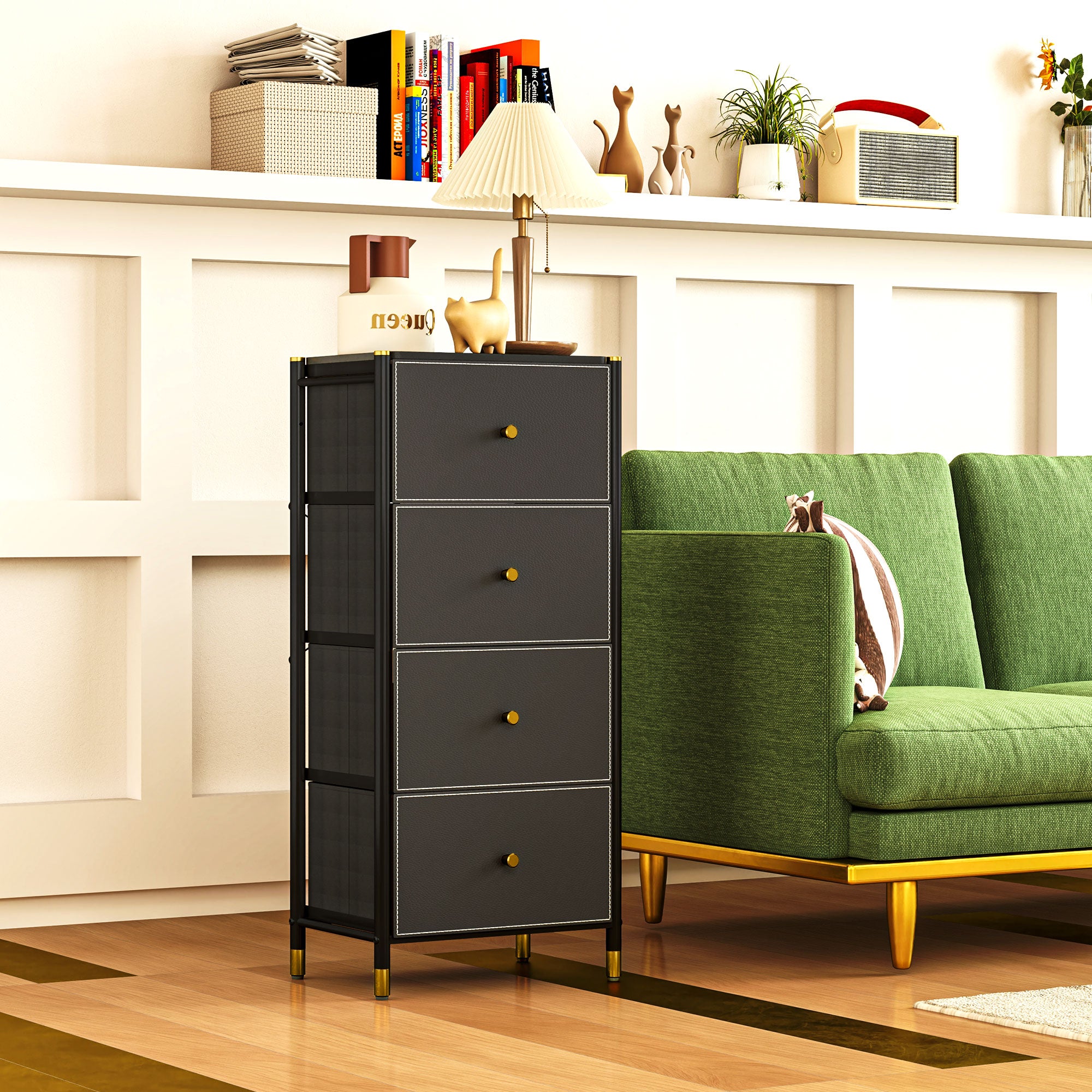 Cómoda de Tecido com 4 Gavetas Dobráveis 46x30x98 cm - Cor Preto