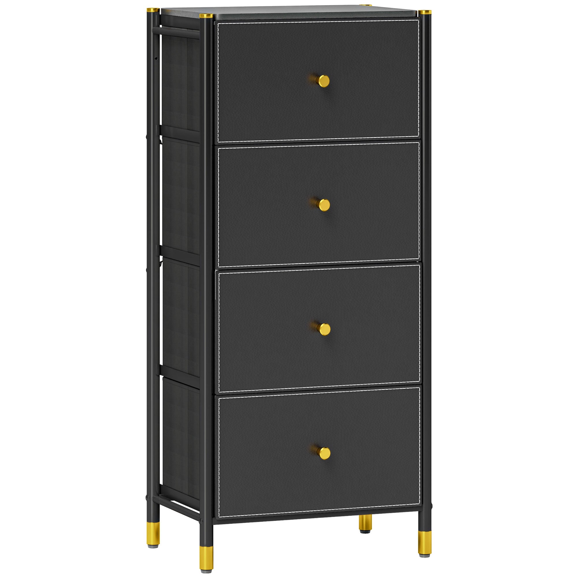 Cómoda de Tecido com 4 Gavetas Dobráveis 46x30x98 cm - Cor Preto
