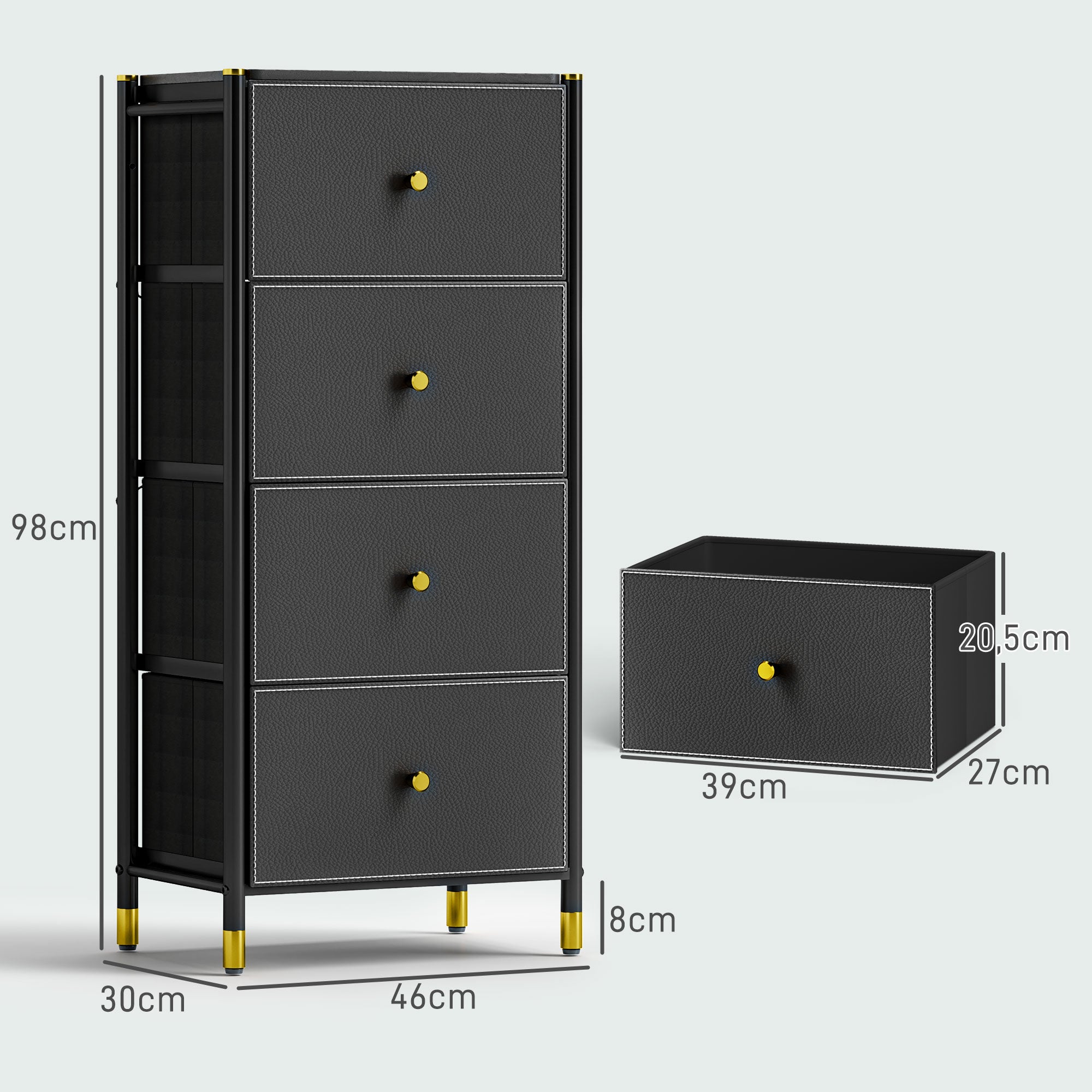 Cómoda de Tecido com 4 Gavetas Dobráveis 46x30x98 cm - Cor Preto