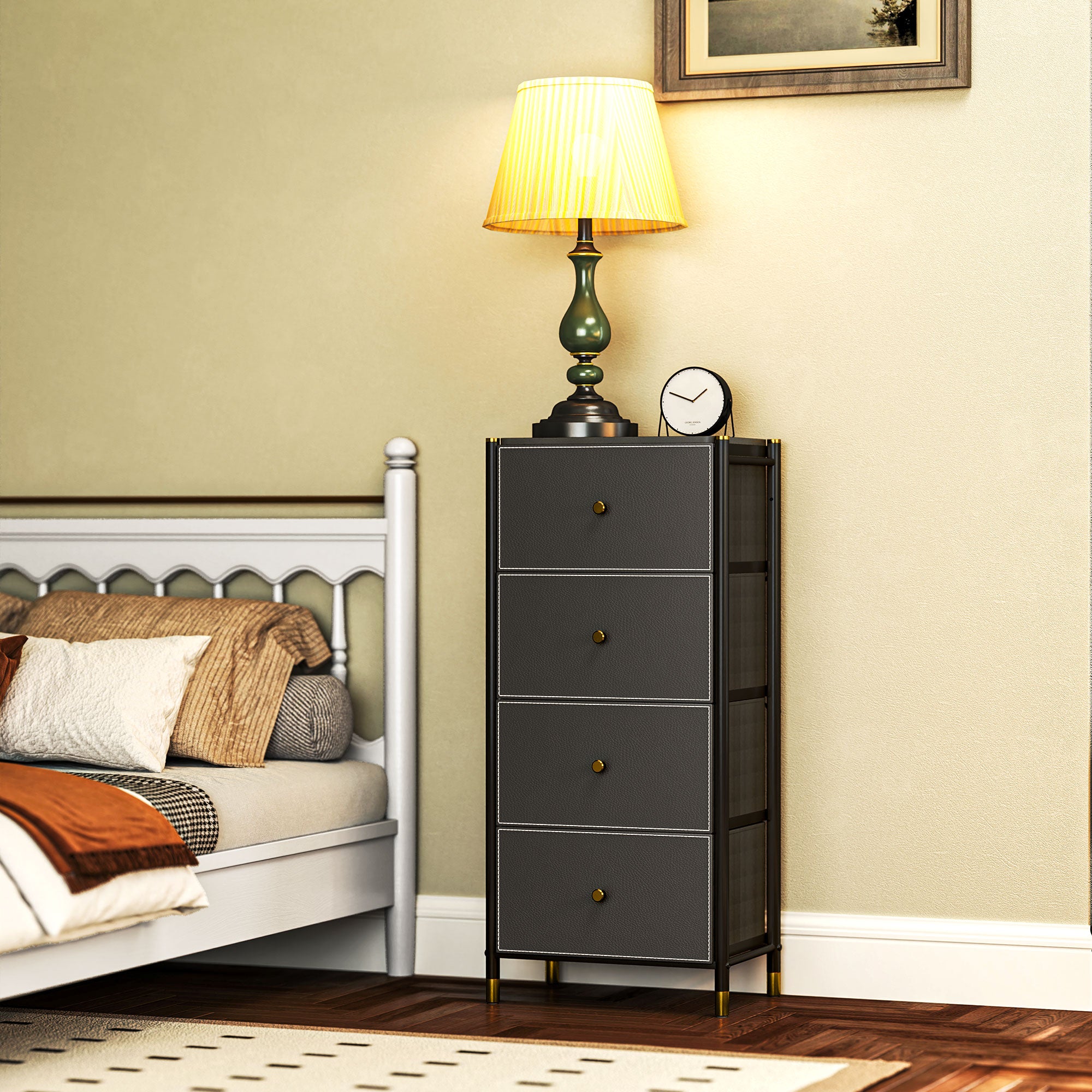 Cómoda de Tecido com 4 Gavetas Dobráveis 46x30x98 cm - Cor Preto