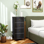 Cómoda de Tecido com 4 Gavetas Dobráveis – 46x30x98 cm – Cor Preto – Couro PU, Aço, Tecido Não Tecido e MDF