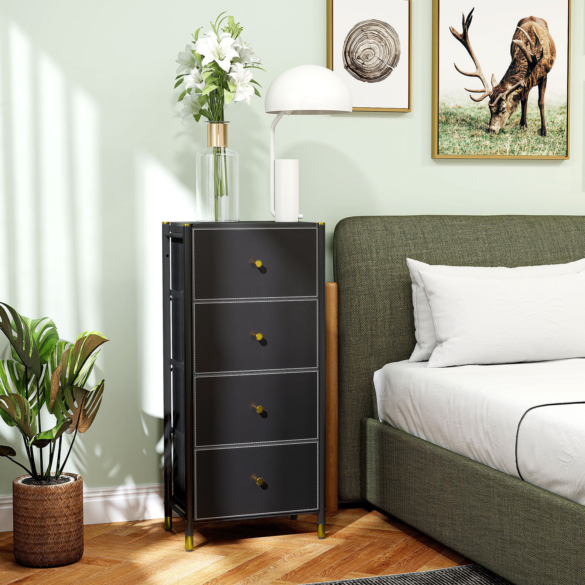 Cómoda de Tecido com 4 Gavetas Dobráveis 46x30x98 cm - Cor Preto