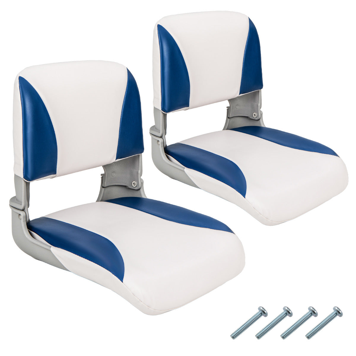 Conjunto de 2 Assentos para Barco de Pesca - Silla Dobrável Acolchoada com Almofada de Espuma de Alta Densidade, 4 Parafusos, Cobertura Impermeável em PVC Azul