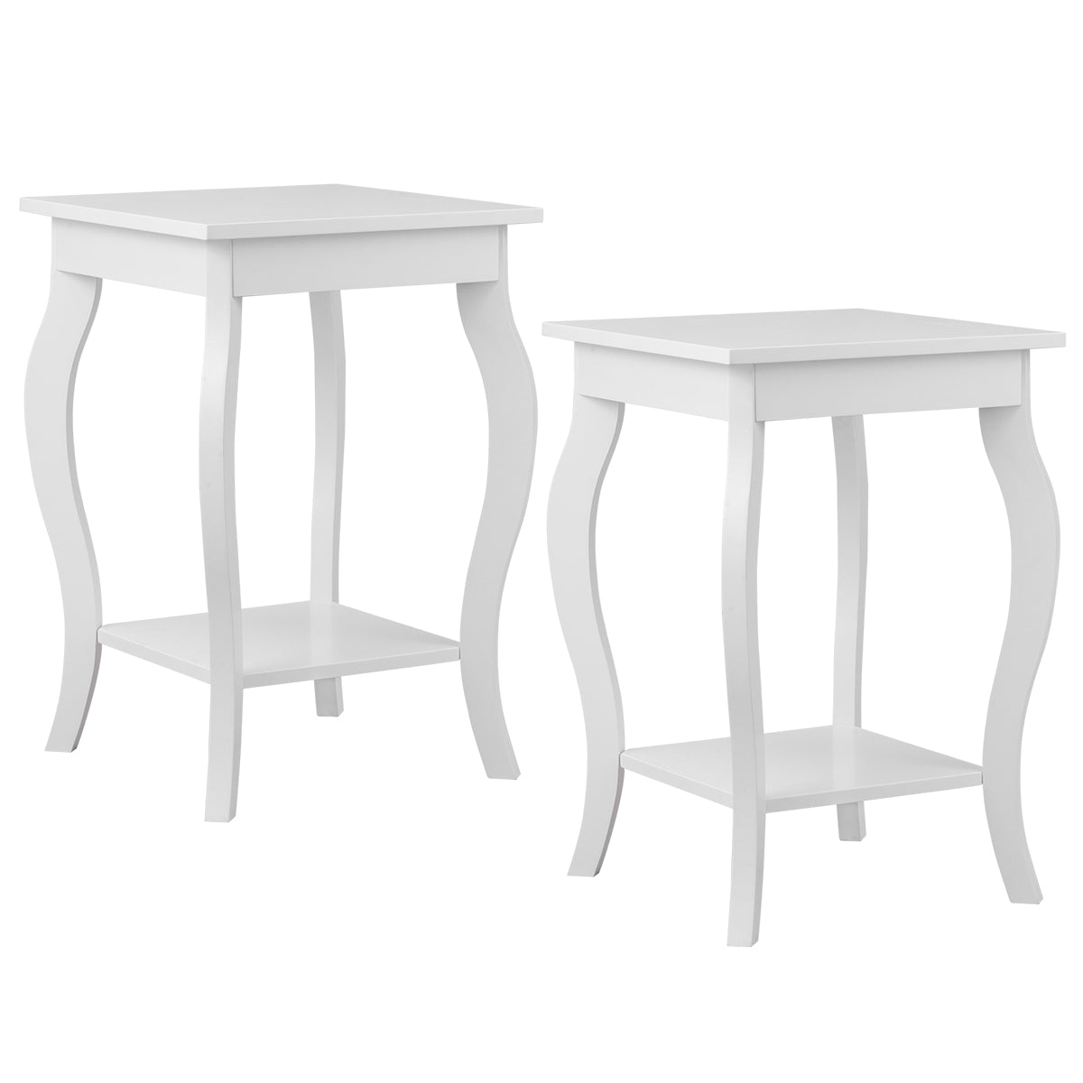 Par de Mesas de Cabeceira de 2 Níveis com Pernas Curvas Mesas de Apoio para Quarto, Sala de Estar e Sala de Estar 40 x 40 x 60 cm Branco